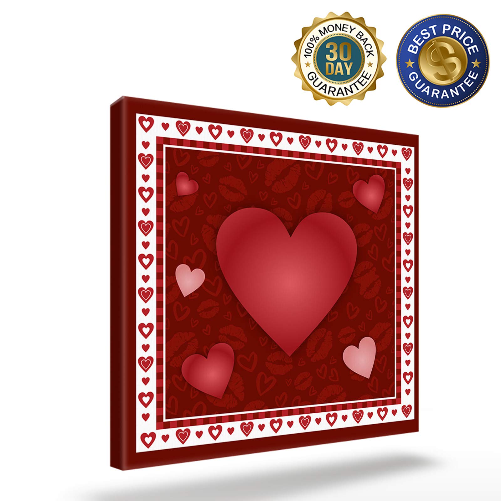 Savannan Valentine's Day Heart Lip Print Canvas Wall Art - 28x28 Inch Burgundy Framed Oil Painting with White Border - Romantic Home Decor for Living Room, Bedroom & Office - Perfect Gift for Couples & Anniversary