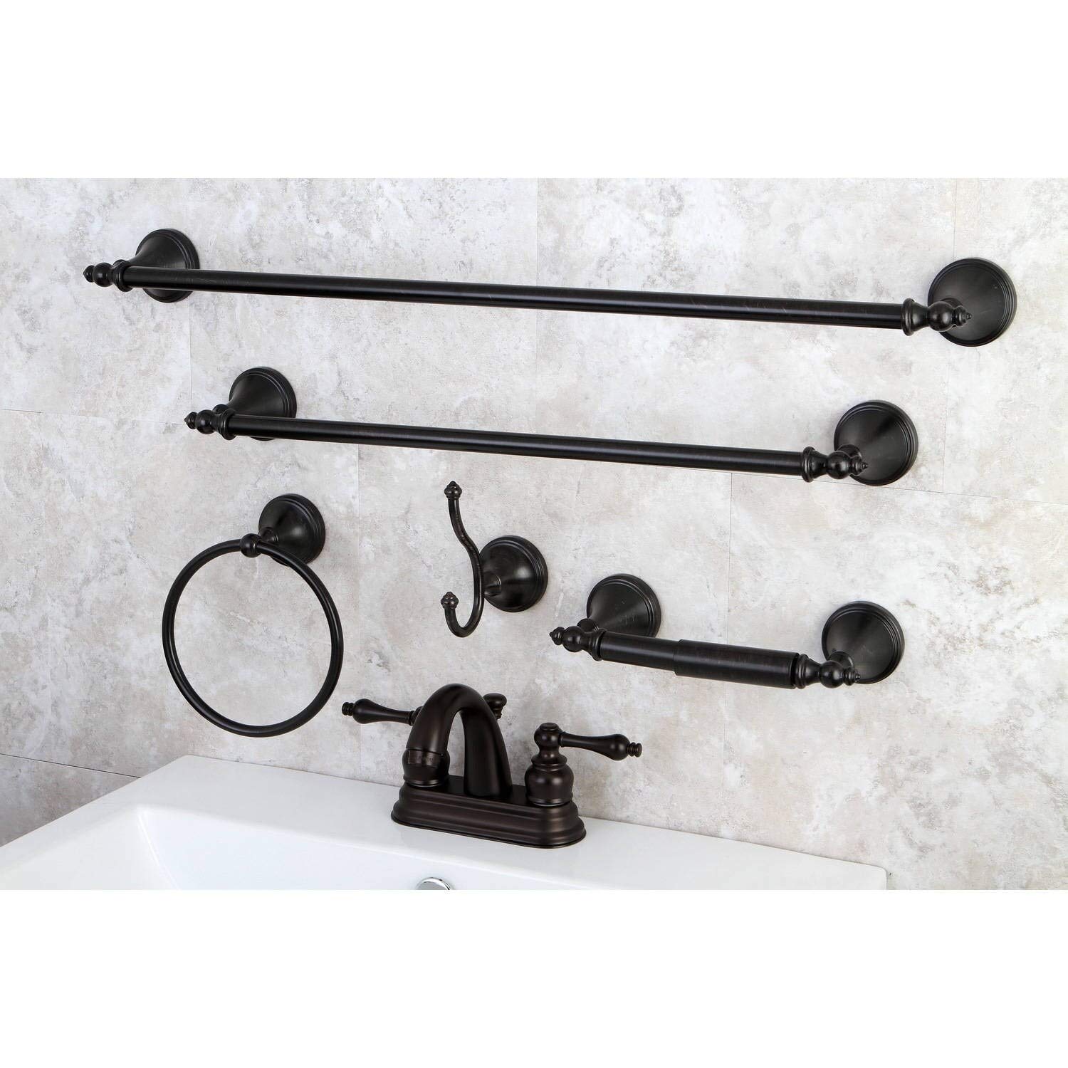 Kingston Brass Oil Rubbed Bronze Faucet & Towel Rack Set - Modern Bathroom Accessories for Vanity, Sink, and Shower Areas