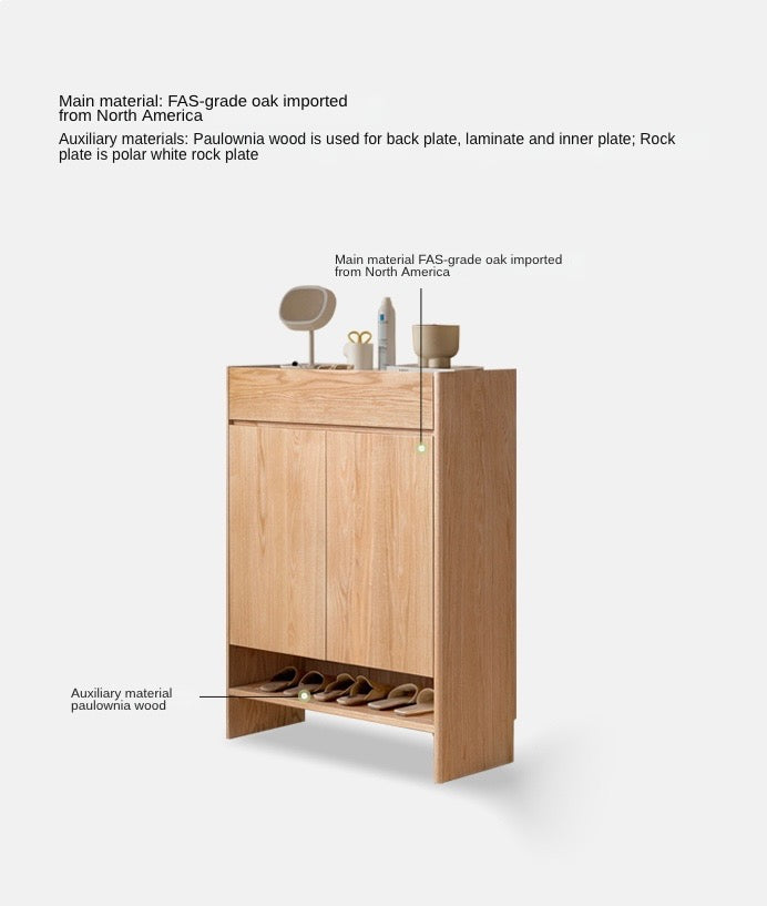 Solid Oak Wood Shoe Storage Cabinet - Modern Nordic Style with Rock Slab Design - Perfect for Entryway, Bedroom, or Closet Organization