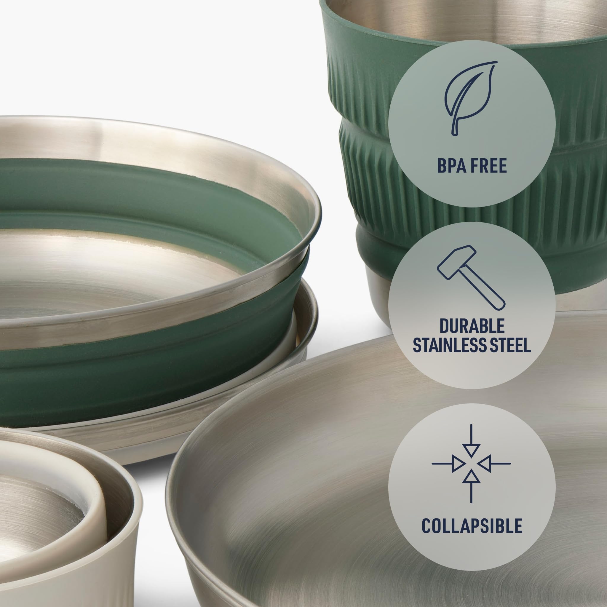 Sea to Summit Detour Stainless Steel Collapsible 2-Person Camping Dinnerware Set - 2 Plates, 2 Bowls & 2 Mugs - Lightweight & Compact for Backpacking, Hiking & Outdoor Adventures