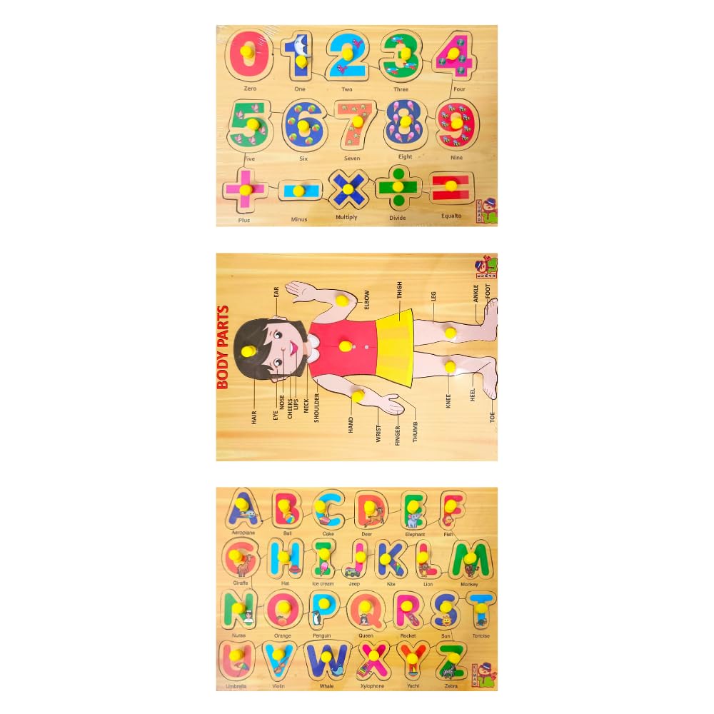 **Educational Wooden Puzzle Set for Kids & Adults - Body Parts, Fruits, Vegetables, Wild Animals, Numbers 0-10, ABCs - Montessori Learning Toys for Toddlers 3+ | Perfect for Homeschooling, Classroom & Family Game Night**