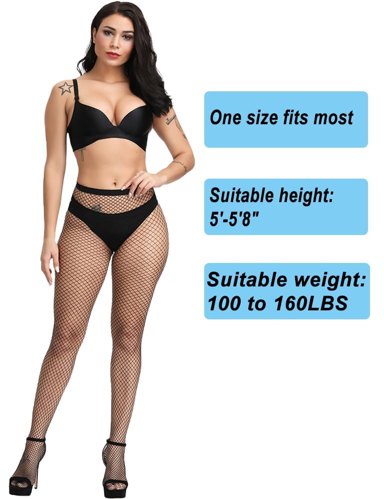 Sexy High Waisted Fishnet Stockings for Women - Stretchy Wide Mesh Tights for Halloween, Cosplay & Night Out - Plus Size Options Available