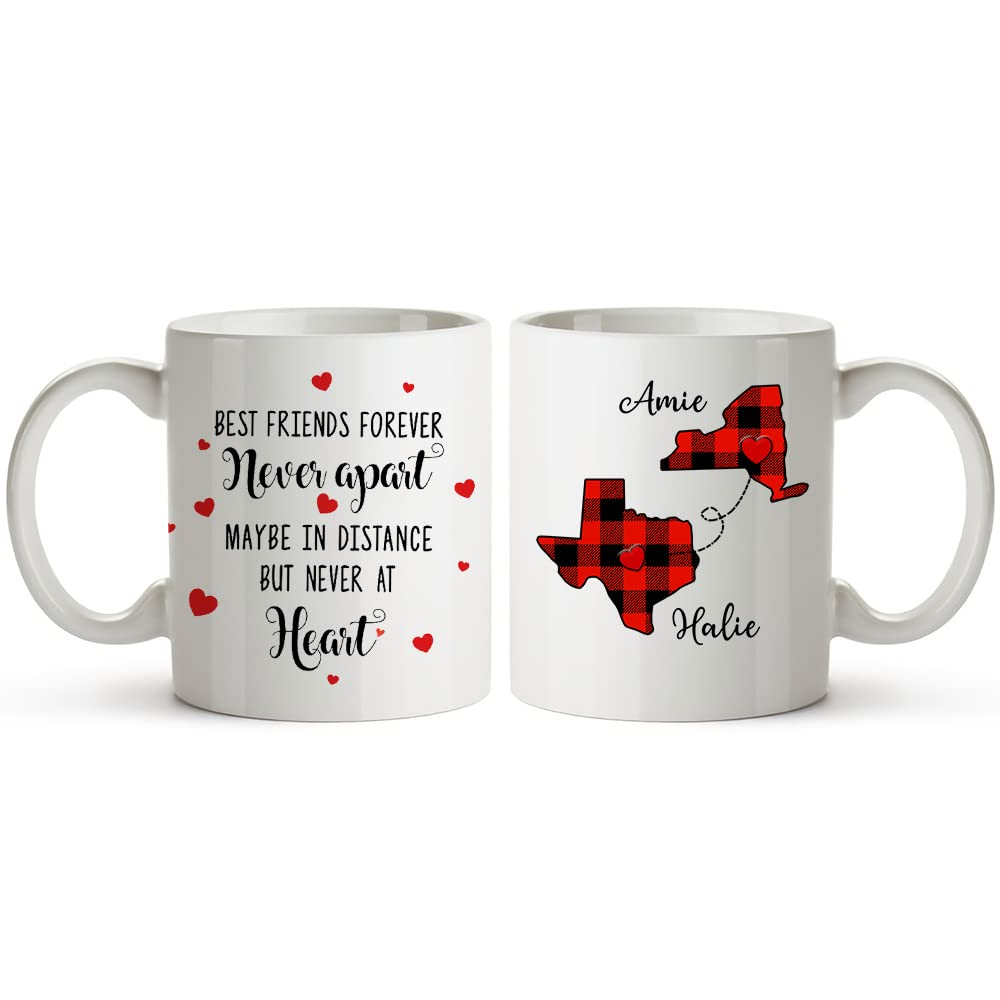 Personalized Long Distance Mug - Custom Farmhouse Coffee Cup for Best Friends, Moving States Gift, Long Distance Friendship Present - Perfect for Coffee Lovers & Home Decor Use in Kitchen, Office, or as Thoughtful Housewarming Gift