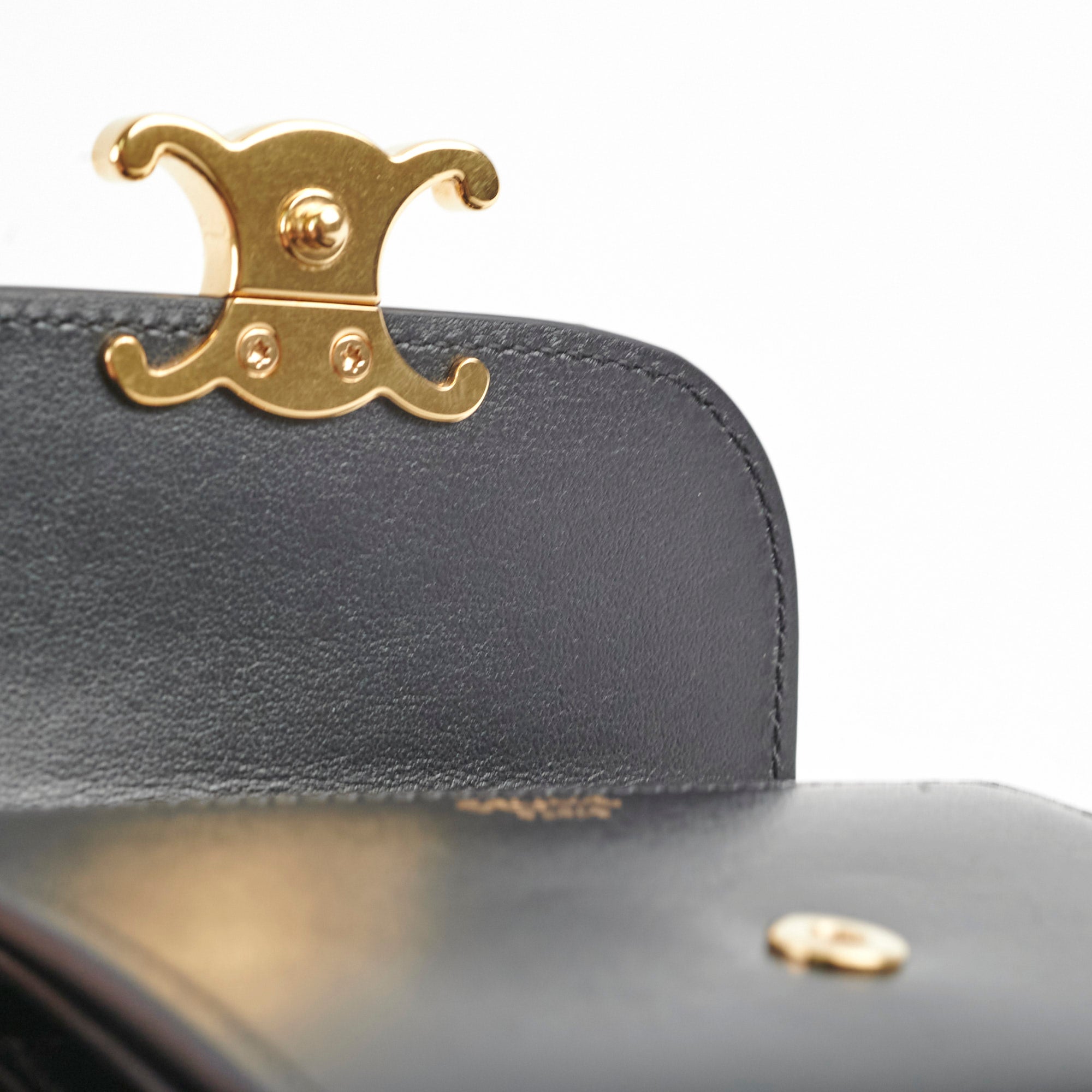 Celine Compact Wallet with Coin Pocket Triomphe Logo in Shiny Calfskin Leather - Perfect for Everyday Use & Travel Essentials