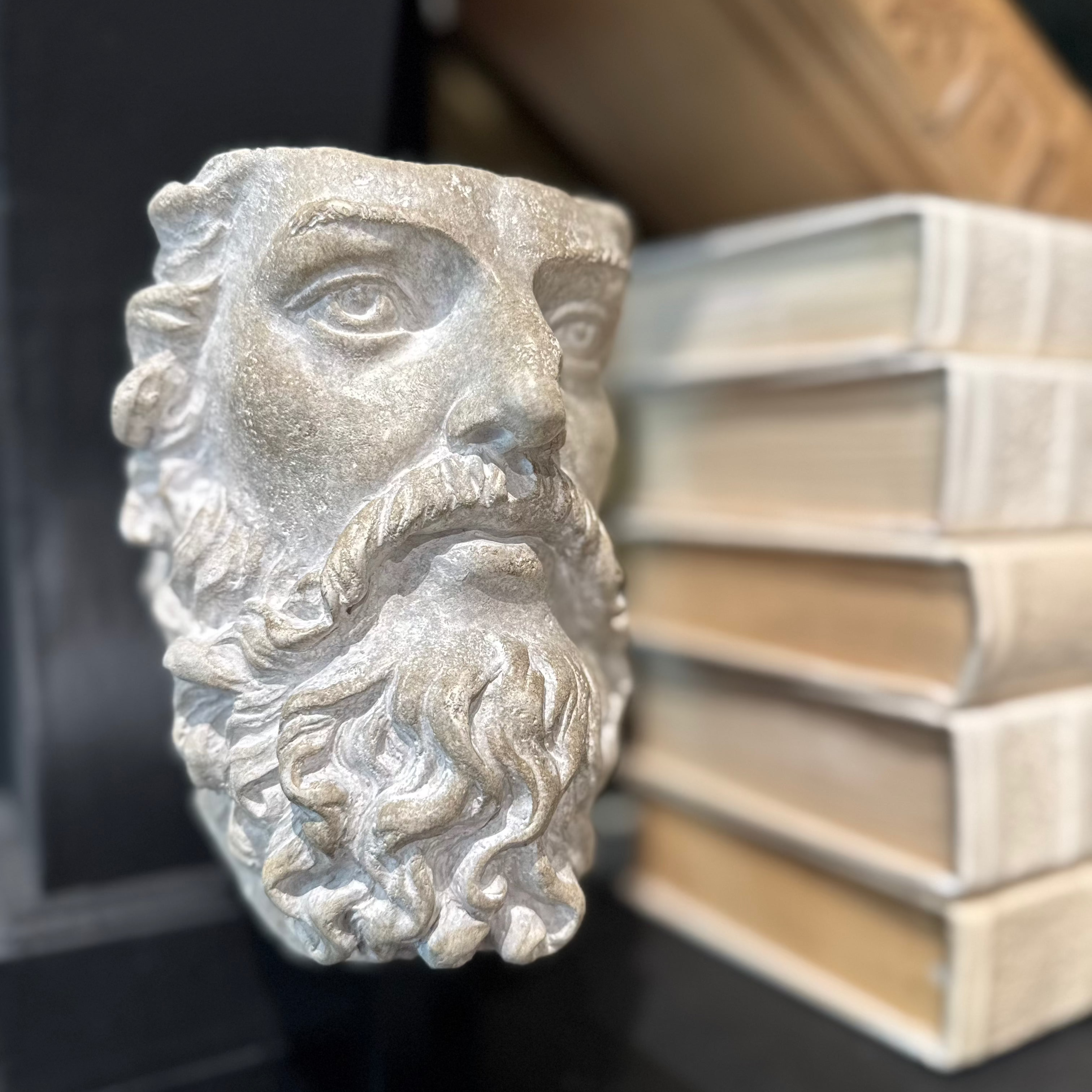 Head of Zeus Aged Beige Statue - Greek Mythology Home Decor for Living Room, Office & Garden