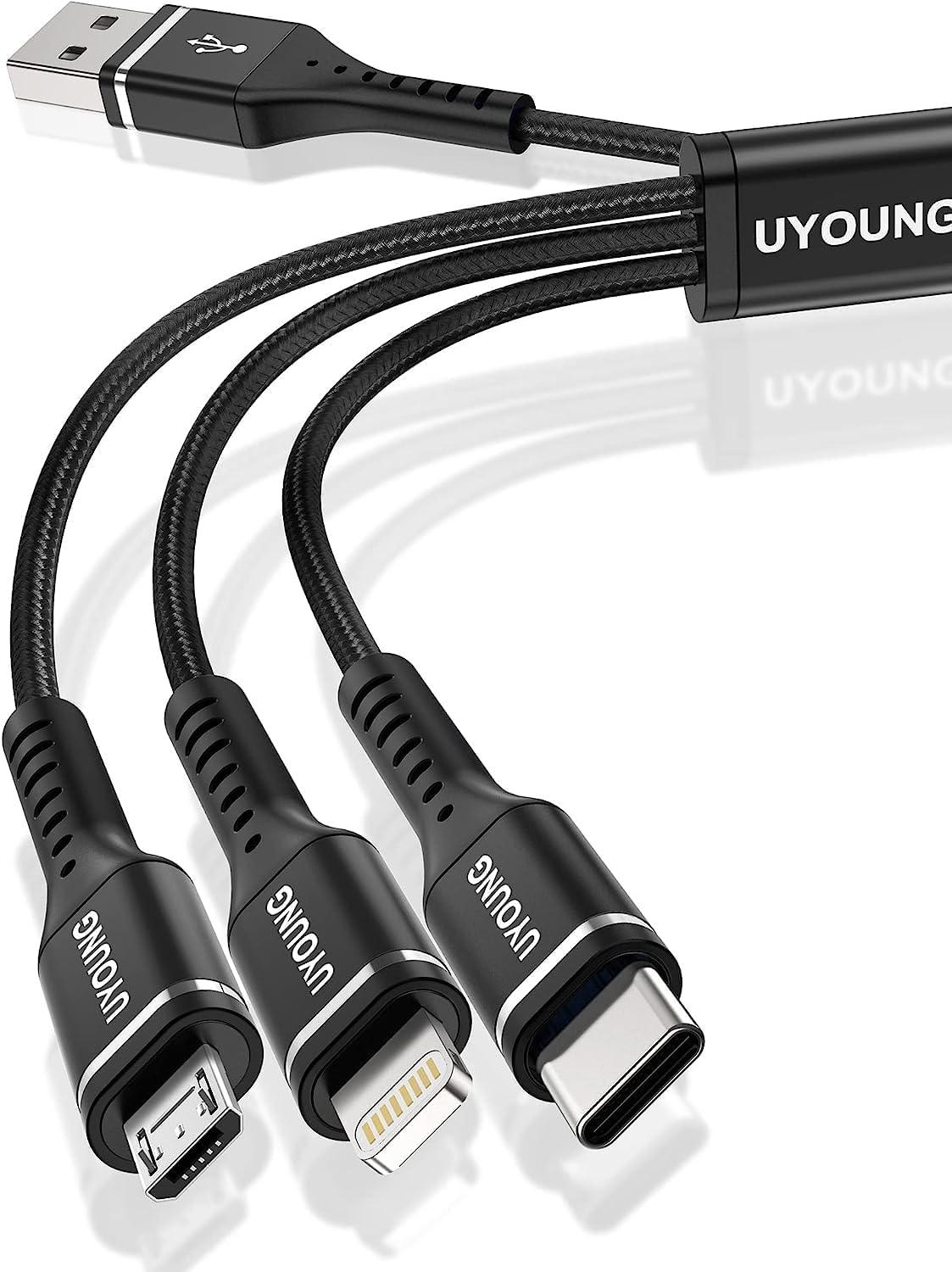 2 Pack 4FT Multi Charging Cable - 3-in-1 USB Fast Charger with Type C/Lightning/Micro USB - Nylon Braided Universal Charging Cord for iPhone, Android, Tablet - Perfect for Travel, Home & Office Use