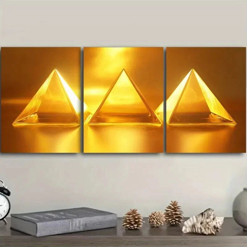 3-Piece Yellow Triangle Wall Art Set - Framed Canvas Prints 40x60cm - High Quality Australian Made - Ready to Hang - Perfect for Living Room, Bedroom & Office Decor