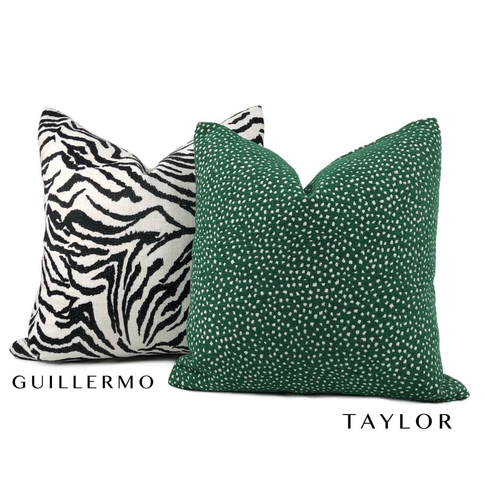 Taylor Emerald Green White Dots Chenille Pillow Cover - Soft Decorative Throw Pillow Case for Sofa, Bed, Couch - Home Decor & Living Room Accessories