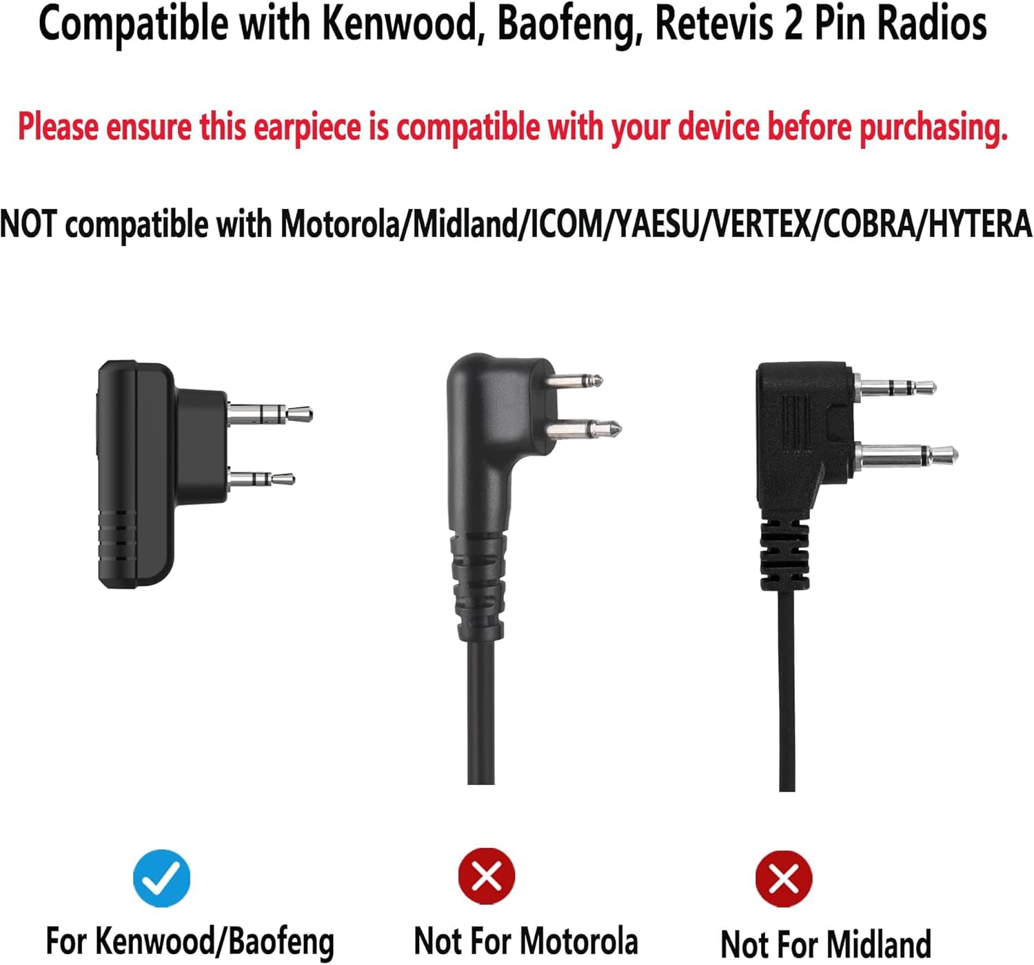 Original SAMCOM 2-Pin Headset with Mic - Replacement Ear Piece for FPCN30A/FPCN10A Two-Way Radios - Big PTT Button & Soft Ear Hook Walkie Talkie Accessory (1 Pack) - Ideal for Security, Construction & Event Staff Communication