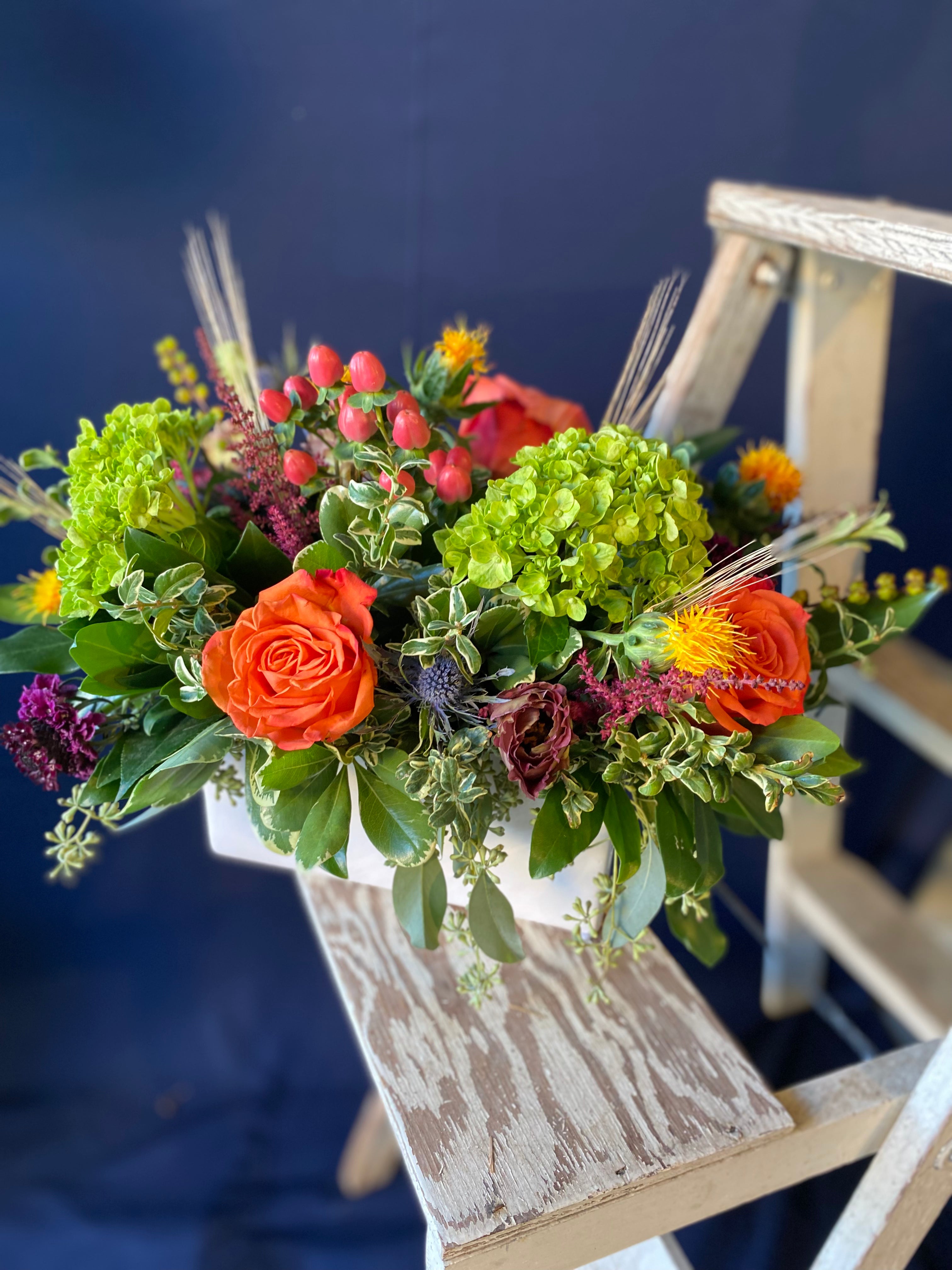 Elegant Long and Low Fall Centerpiece for Weddings & Events - Custom Floral Arrangements Available Upon Request - Perfect for Autumn Tablescapes and Seasonal Decor