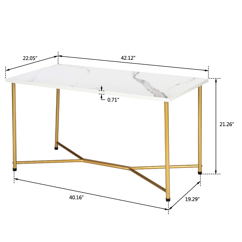 BNSPLY Modern Marble Coffee Table with Gold Metal Legs - Rectangle Living Room Center Table - Elegant Marble Top & Gold Base - Perfect for Home Decor, Lounge, and Office Spaces