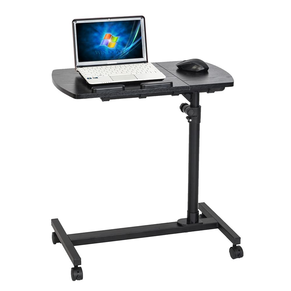 **Adjustable Height Rolling Laptop Desk - Black Solid-Top Mobile Computer Cart with 4 Wheels for Home Office, Gaming & Workspace | Ergonomic Multifunctional Standing Desk**    *(Use Case: Perfect for home offices, gaming setups, or workspaces needing flexible height adjustment and easy mobility.)*