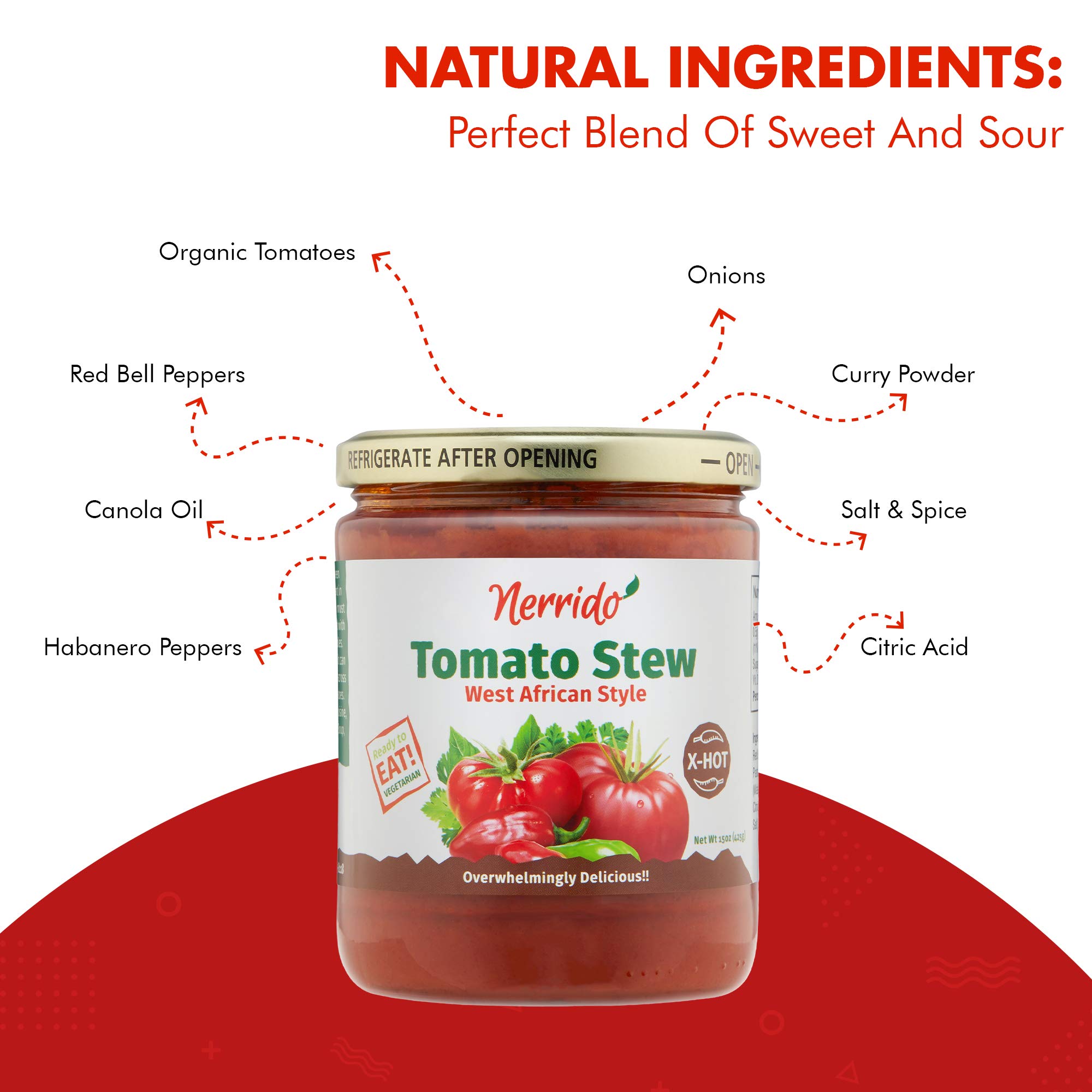 Nerrido African Style X-Hot Canned Tomato Stew & Jollof Rice Sauce - Spicy Pasta Sauce with Vegetables & Authentic Spices - 16oz (454g) 4-Pack - Perfect for Jollof Rice, Stews, Pasta & African Cuisine