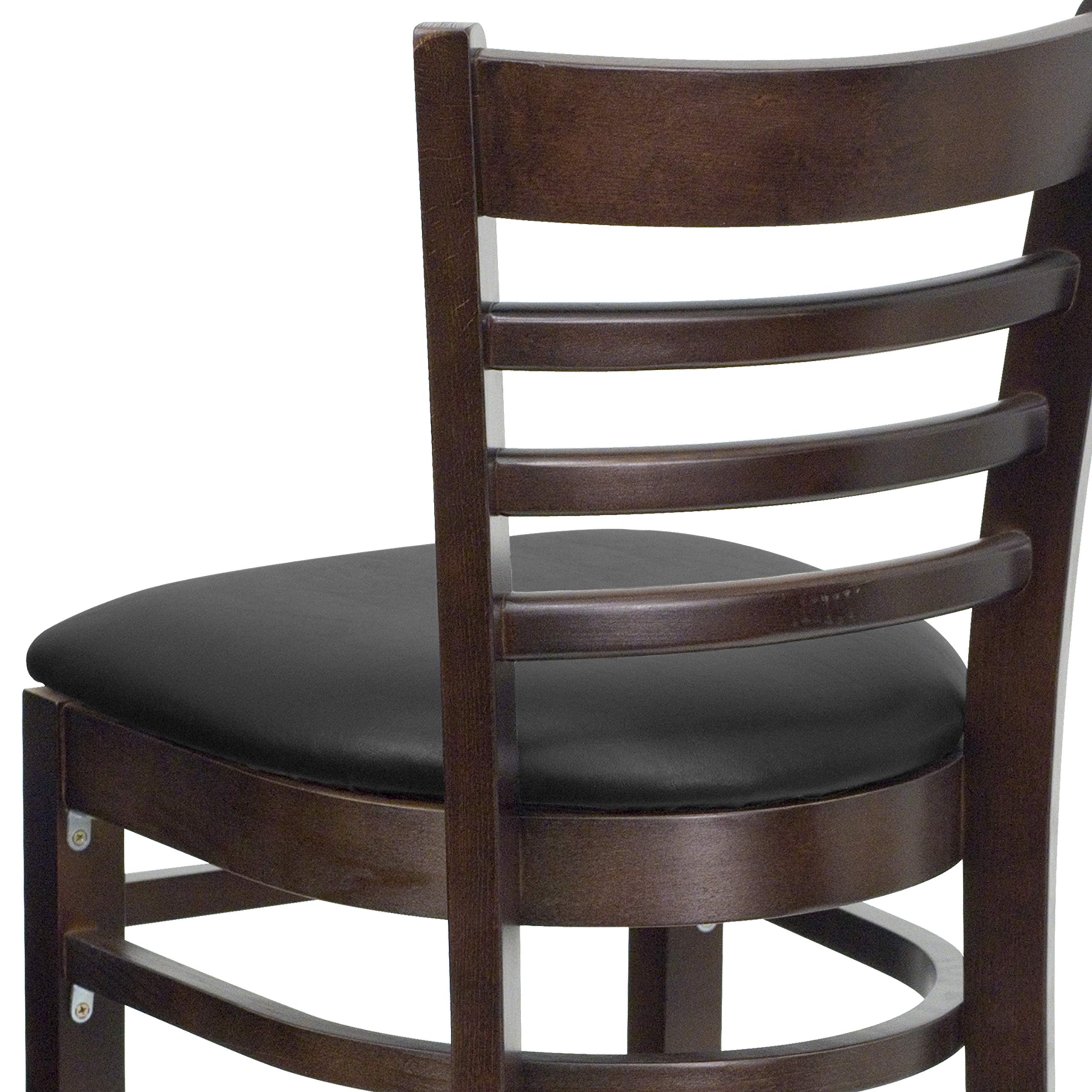 Black Vinyl Seat Ladder Back Walnut Wood Barstool - Rustic Kitchen Island Stool, Counter Height Dining Chair for Home Bar, Breakfast Nook & Farmhouse Decor