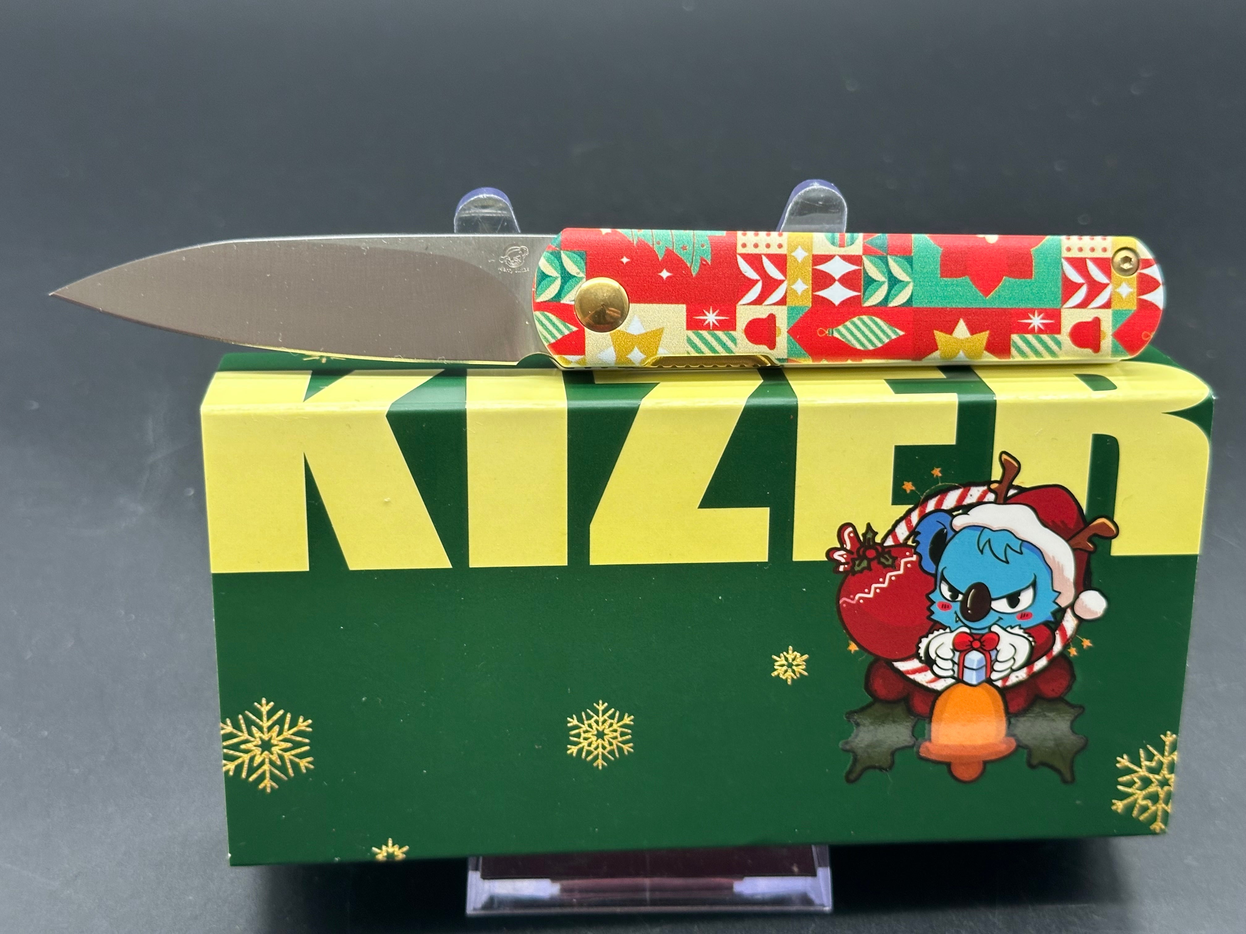 Kizer FEIST Folding Knife - NITRO-V Steel Blade, Aluminum Handle, Limited Christmas Edition - Perfect for EDC, Camping & Gift Giving