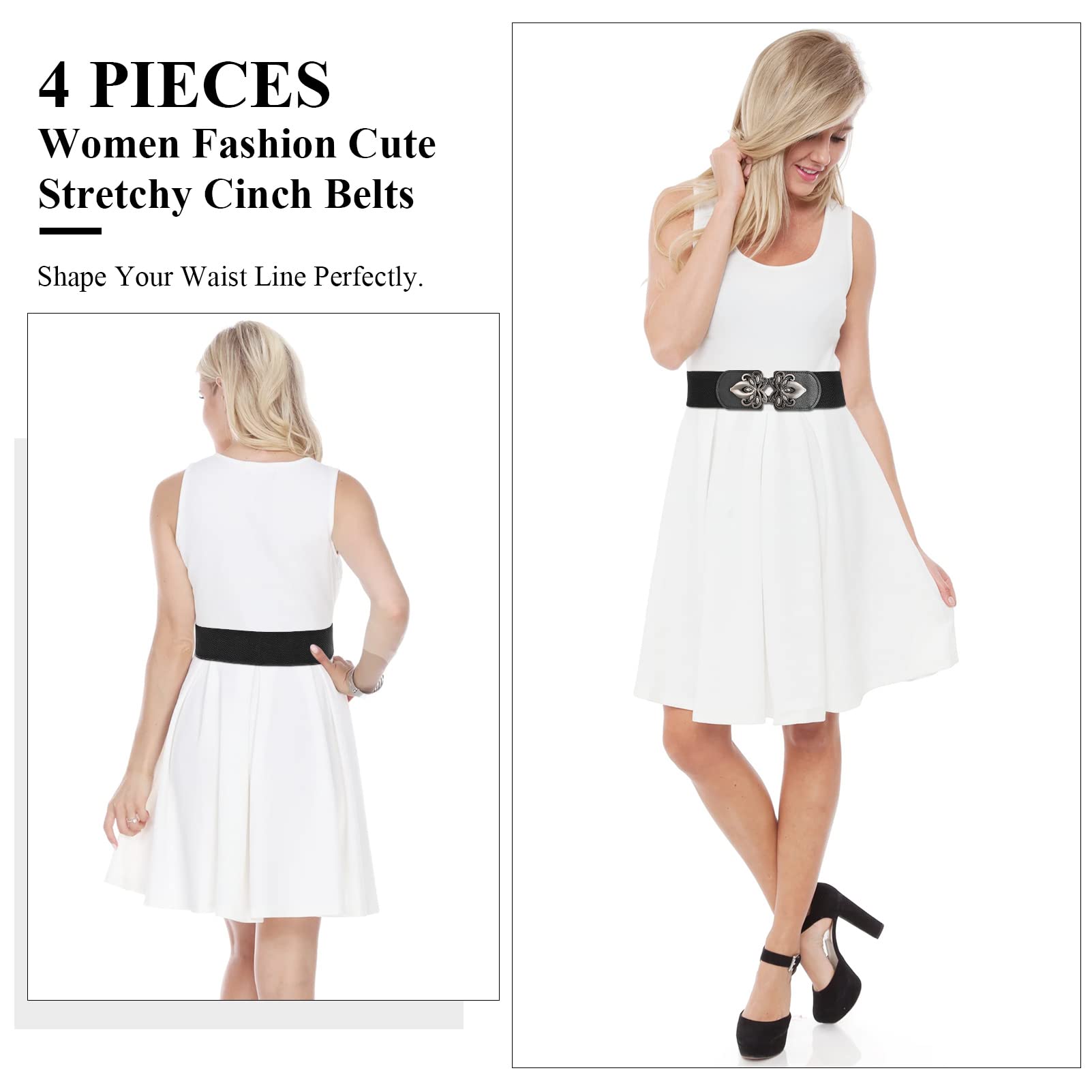 LEACOOLKEY Women's Wide Stretch Elastic Waist Belt - Adjustable Vintage Cinch Belt for Dresses, Skirts & High Waisted Pants | Perfect for Casual, Office & Special Occasions