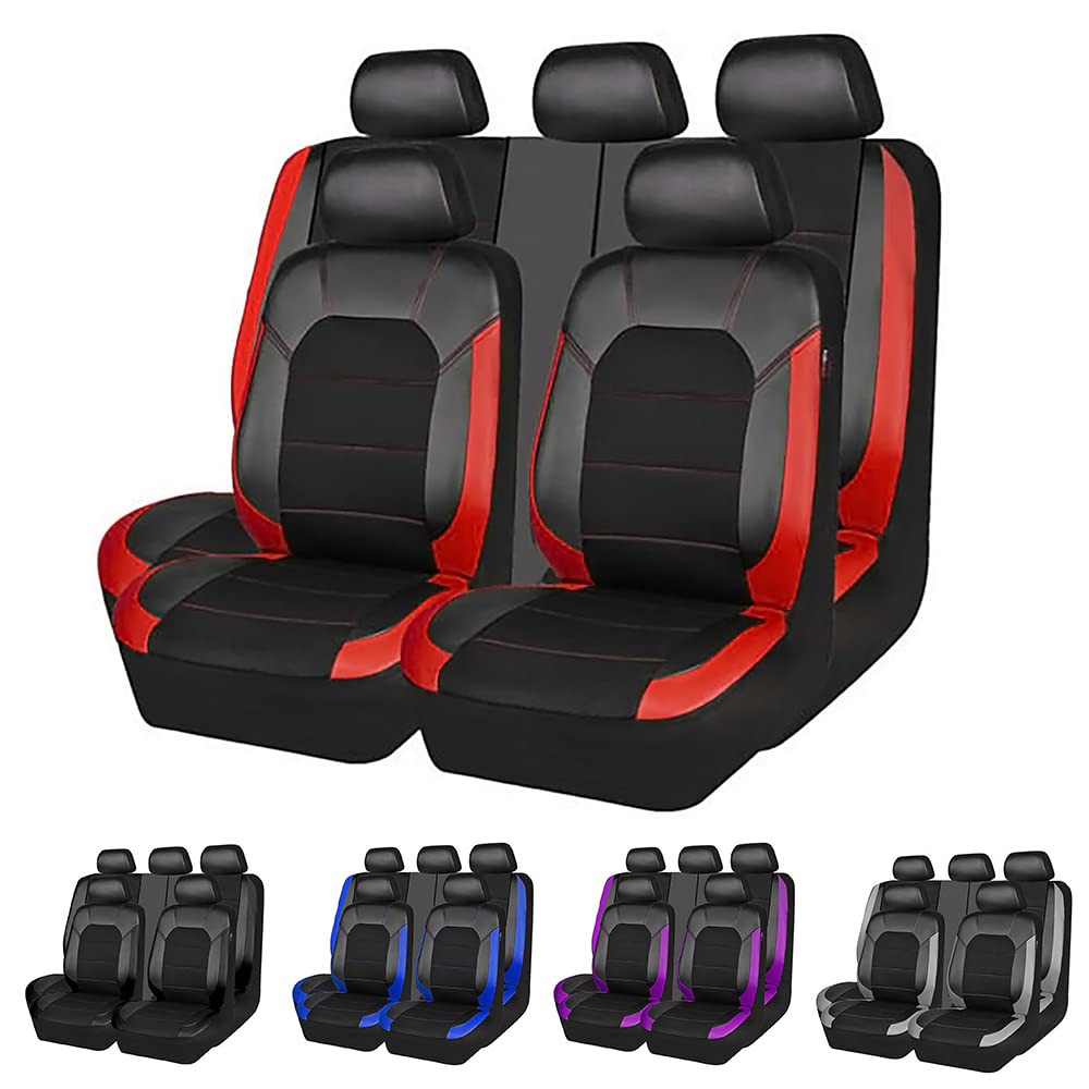 Premium PU Leather & Cloth Car Seat Cover for VW Seat Alhambra 5-Seater - Red, Comfortable & Durable Front Seat Protector - Perfect for Daily Commute, Road Trips & Family Travel