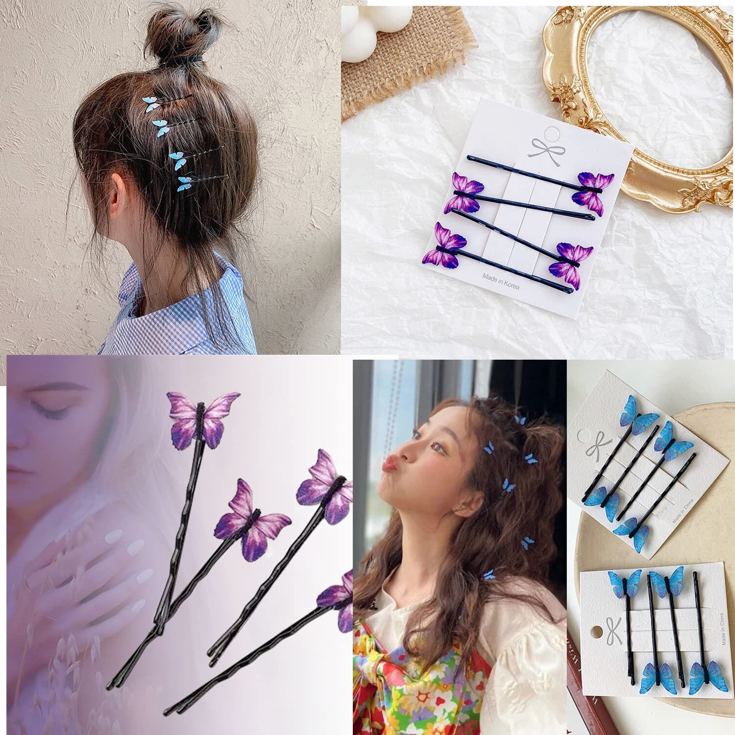 **8PCS Yellow Chimes Hair Pins for Women & Girls - Crystal Pink Butterfly Bobby Pins, Hair Accessories for Women, Hair Clips for Girls - Perfect for Parties, Weddings & Daily Styling**