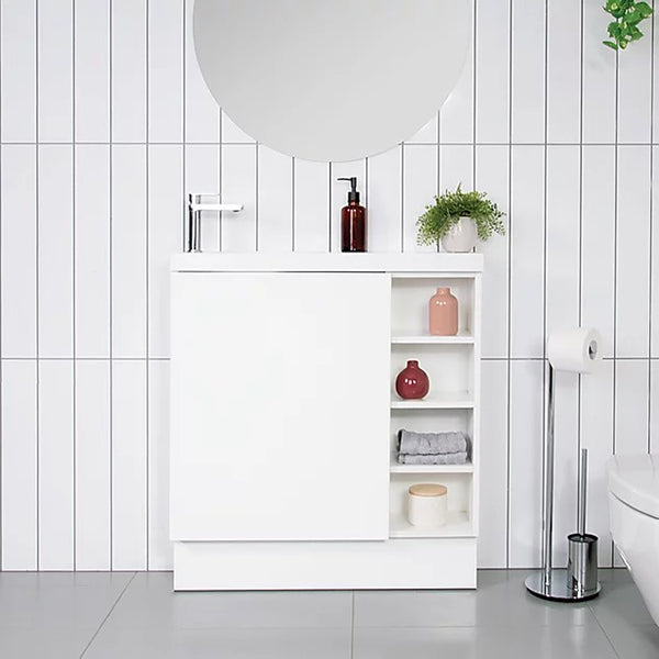 ADP Petite Shelf Vanity with Kickboard - Compact Bathroom Storage Organizer for Small Spaces, Perfect for Makeup & Skincare Essentials | Ideal for Apartments, Dorms & Powder Rooms