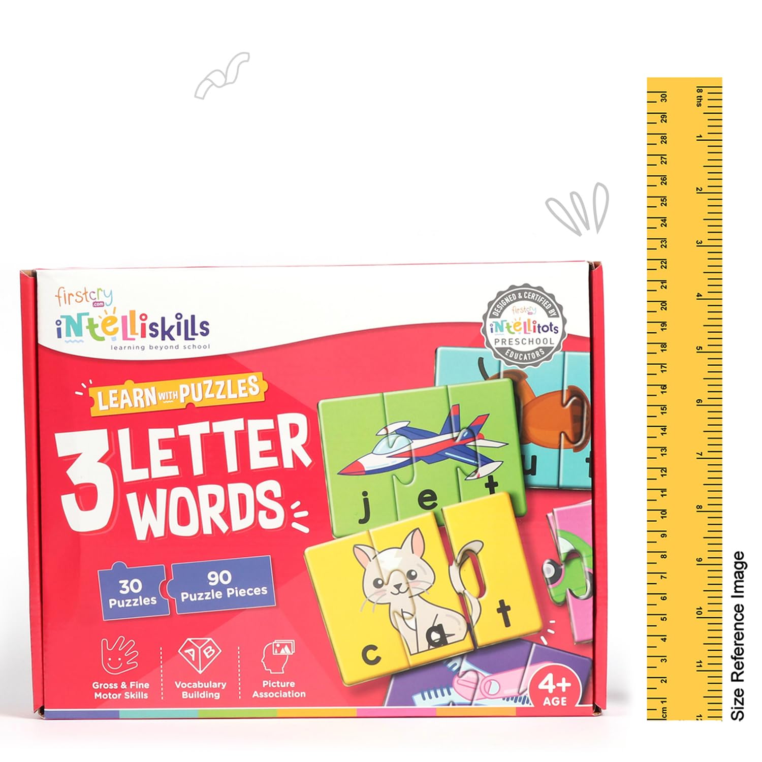 Premium 90-Piece 3-Letter Word Spelling Jigsaw Puzzle Set | Learn to Spell with 30 Colorful Picture Puzzles | Educational Toy for Kids Ages 4+ | Perfect for Preschool Learning & Family Game Night
