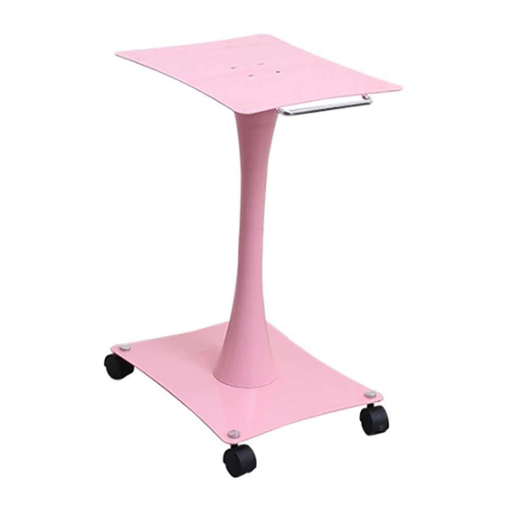AUNEVN 2-Tier Metal Rolling Cart with Handrail & Wheels - Pink Utility Trolley for Kitchen, Salon & Spa Storage - 50kg Capacity - Perfect for Home Organization, Beauty Supplies & Mobile Workstations