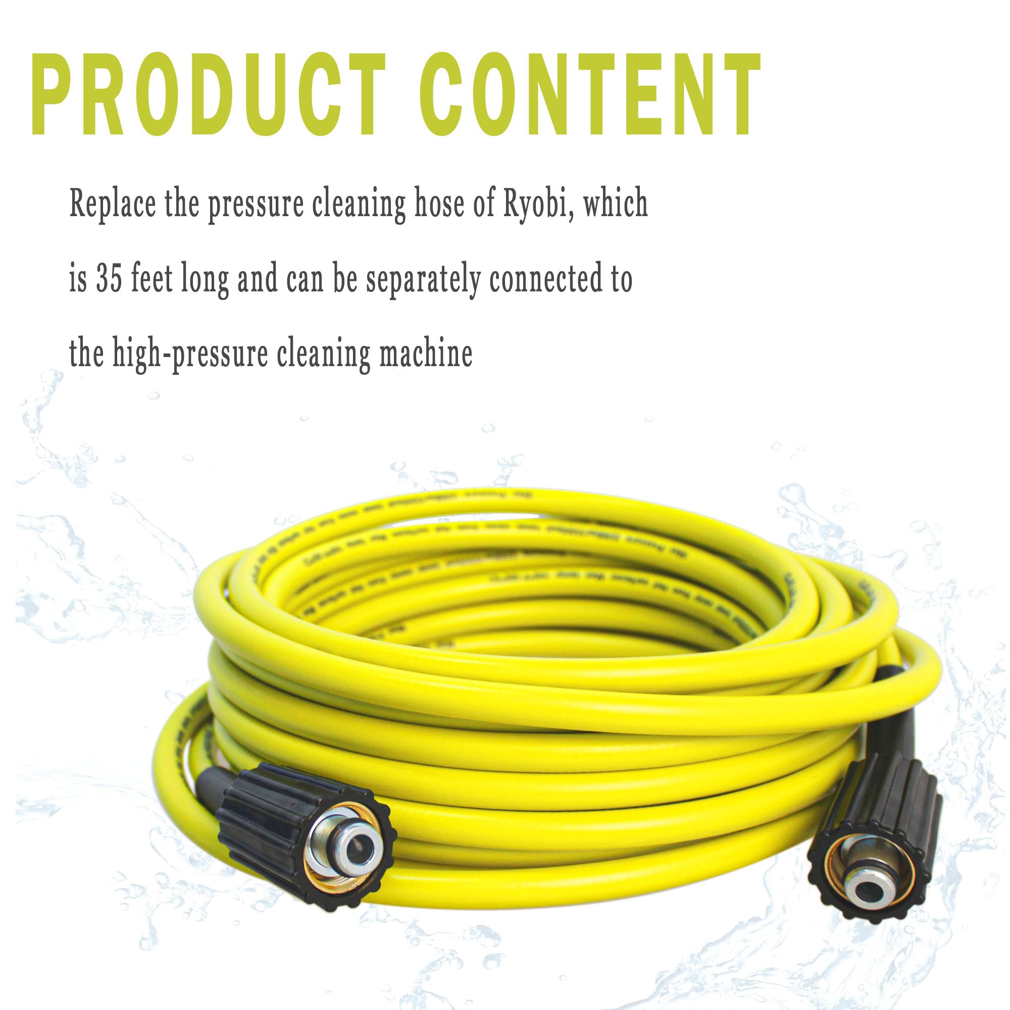 RY31HPH01 35FT Flexible Electric Pressure Washer Hose - 3300 PSI Kink Resistant Replacement for Ryobi Power Washer, 1/4