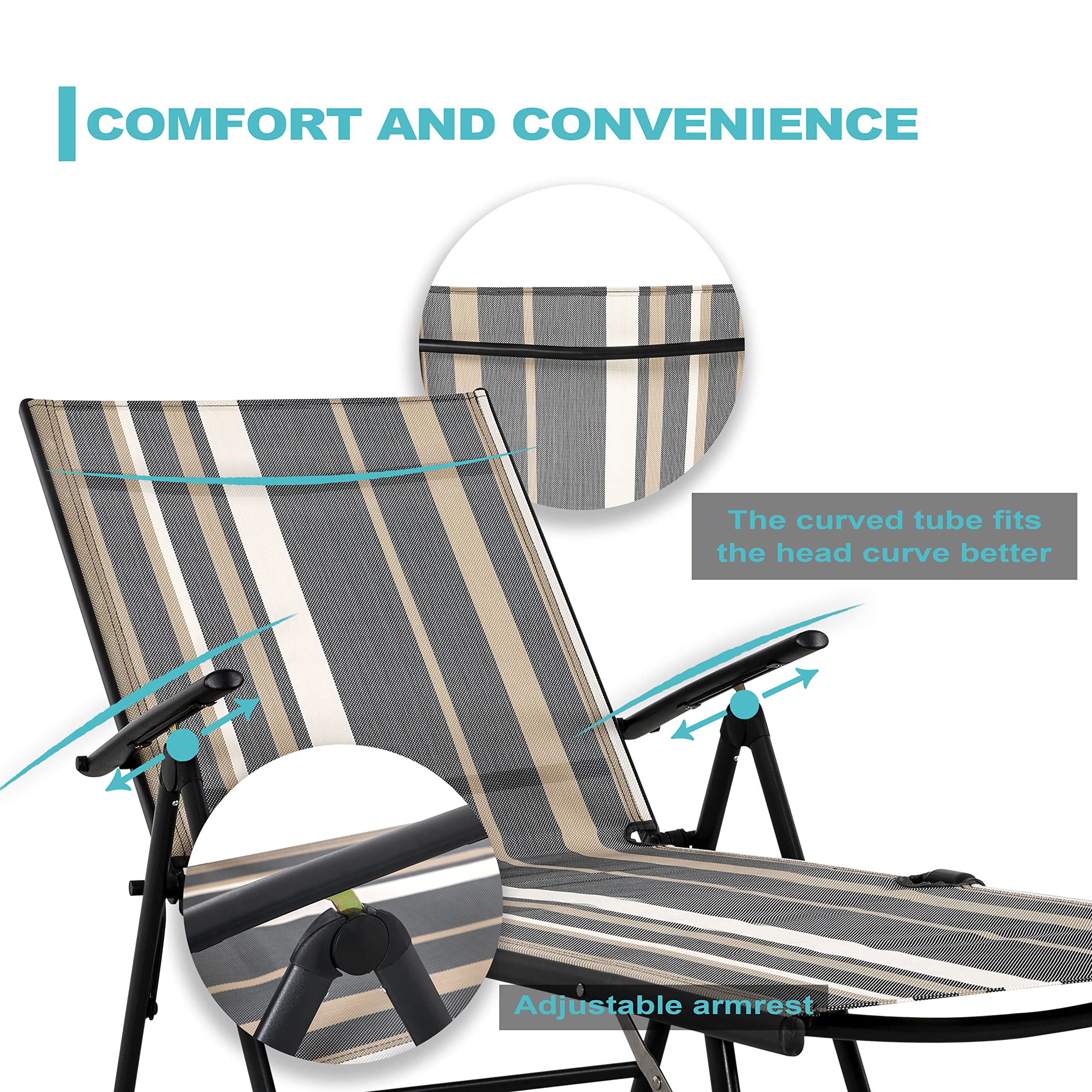 NUU GARDEN Outdoor Lounge Chairs Set of 2 - Adjustable Iron Frame & Textilene Fabric Zero Gravity Recliners - Perfect for Beach, Yard, Pool, Patio & Backyard Relaxation - Striped Design Comfortable Outdoor Furniture for Sunbathing & Lounging