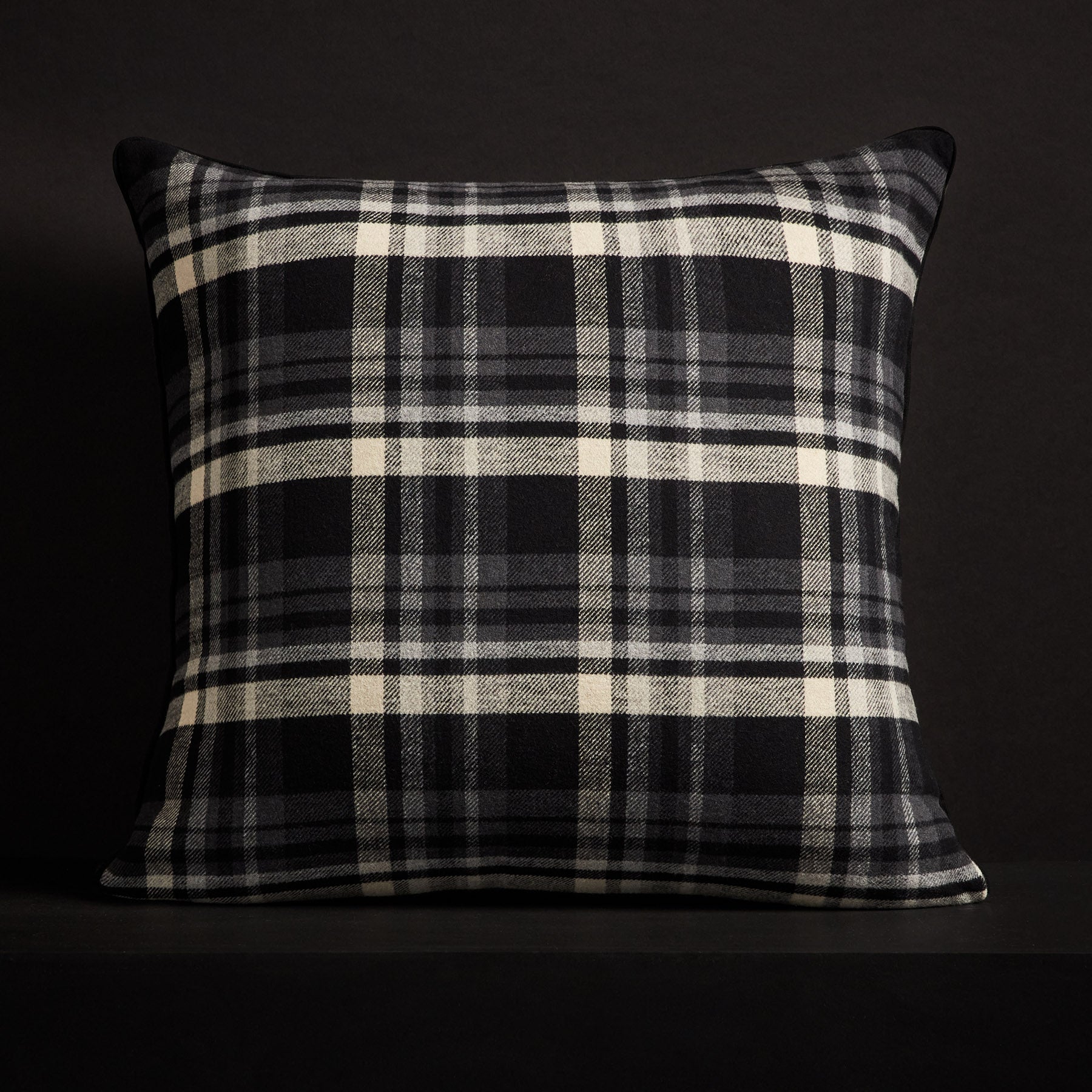 Black and Ivory Plaid Throw Pillow with Piping - Cozy Home Decor for Sofa, Bed & Living Room