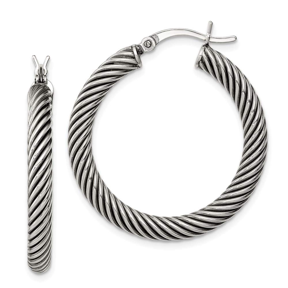 925 Sterling Silver Vintage Antiqued Open Twist Hoop Earrings - 24mm x 4mm - Elegant Boho Jewelry for Women, Perfect for Parties, Weddings & Everyday Wear