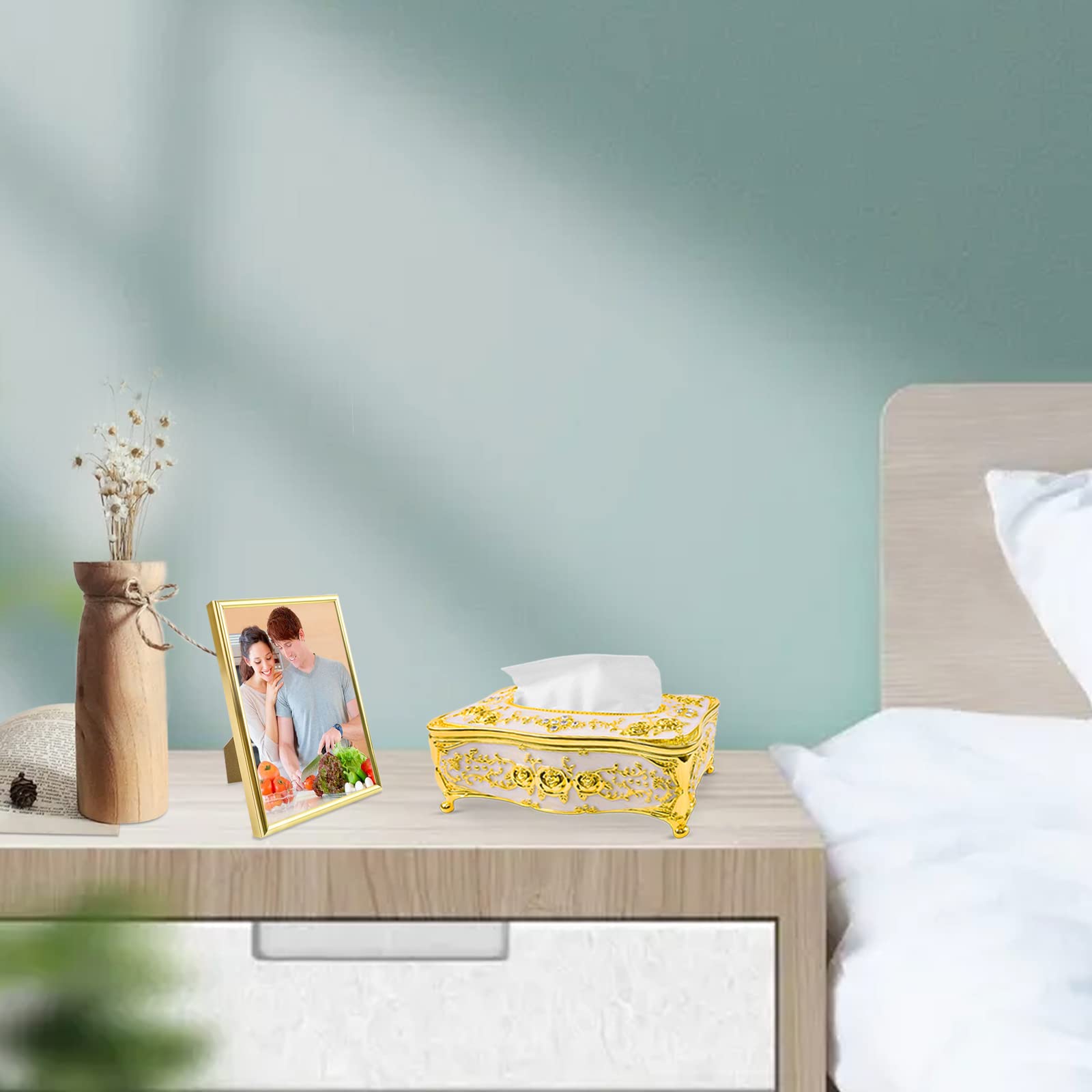 2PCS Gold Tissue Box Cover - Elegant Decorative Tissue Box Holder for Rectangular & Square Tissues | Home Decor for Bathroom, Bedroom, Living Room & Office | Perfect for Gift Giving and Home Styling