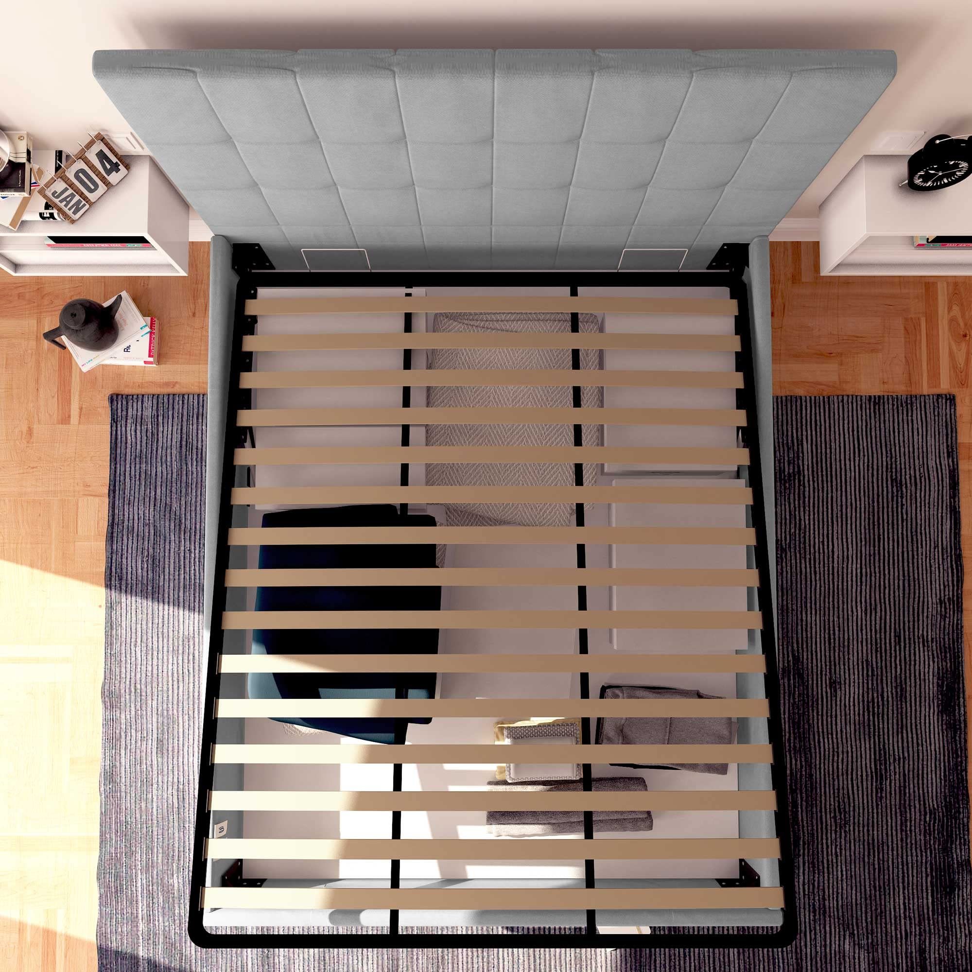 Baldiflex Single Bed with Storage - Synthetic Leather Dublin Model, Slatted Base for Single Mattress, 120 x 190 cm, Elegant Headboard, Light Gray - Perfect for Small Bedrooms, Guest Rooms & Studio Apartments