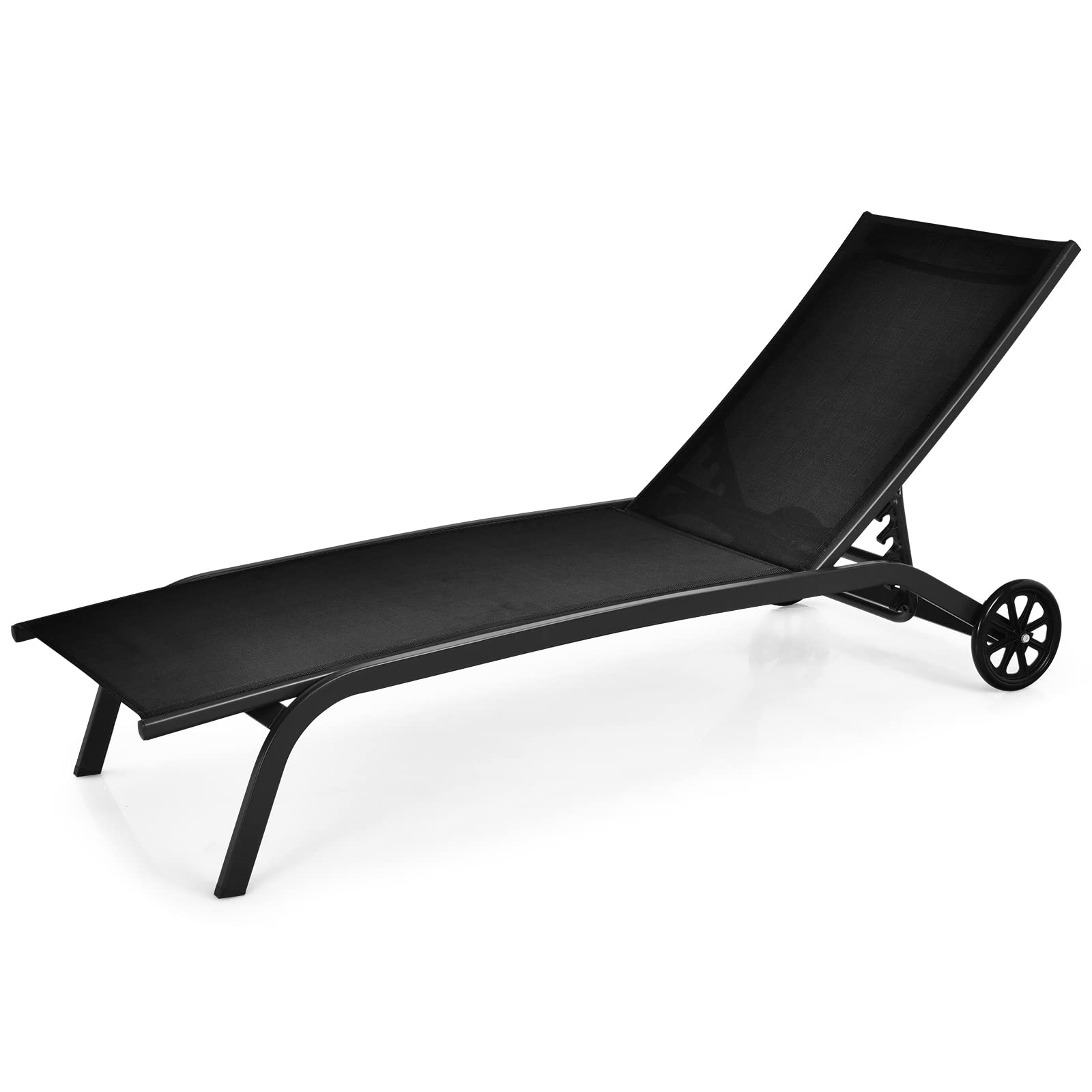 Tangkula 6-Position Adjustable Outdoor Chaise Lounge Chair - Patio Recliner with Breathable Fabric & Smooth Wheels - Perfect for Poolside, Backyard, Beach & Garden Relaxation (Black)