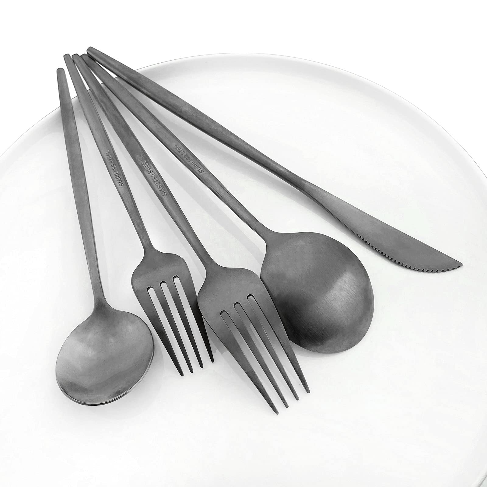 Premium 6-Piece Salad & Dessert Forks Set - 18/0 Stainless Steel Matte Flatware (7.48-Inch, Black) - Elegant Tableware for Dinner Parties, Wedding Receptions & Fine Dining