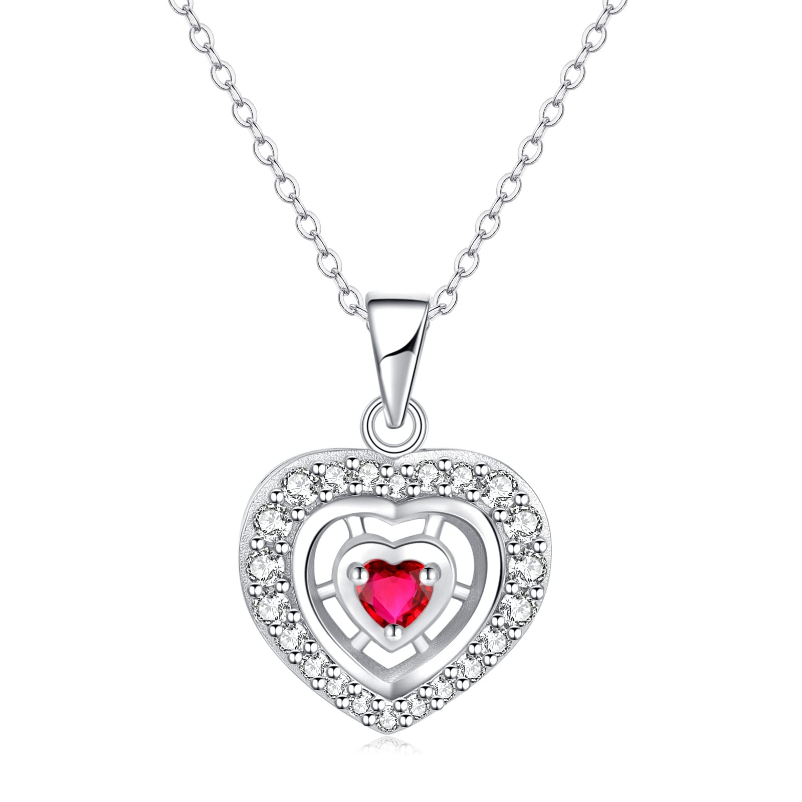 Pezebel 925 Sterling Silver Love Heart Pendant Necklace with Birthstone - Romantic Jewelry Gift for Women, Wife, Girlfriend, Sister - Perfect for Valentine's Day, Anniversary & Birthday Gifts