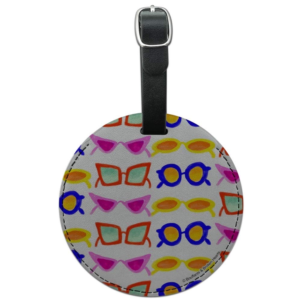 Vintage Round Sunglasses Leather Luggage Tag - Retro Suitcase ID Tag for Carry-On Bags, Travel Accessories - Perfect for Airports, Business Trips & Vacation Travel