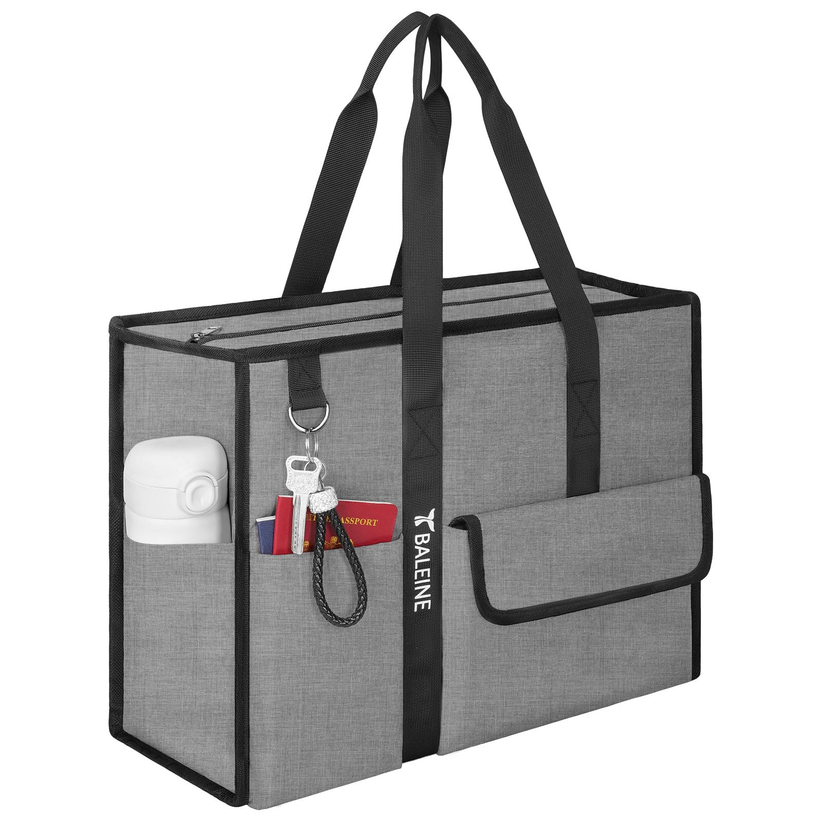 BALEINE Large Foldable Tote Bag with Reinforced Bottom & Pockets - Perfect for Nurses, Travel & Work