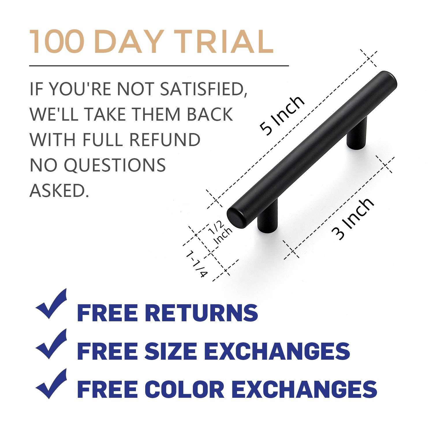 Ravinte 45-Pack 5-Inch Matte Black Stainless Steel Cabinet Pulls - Easy Installation Kitchen Drawer Handles with 3