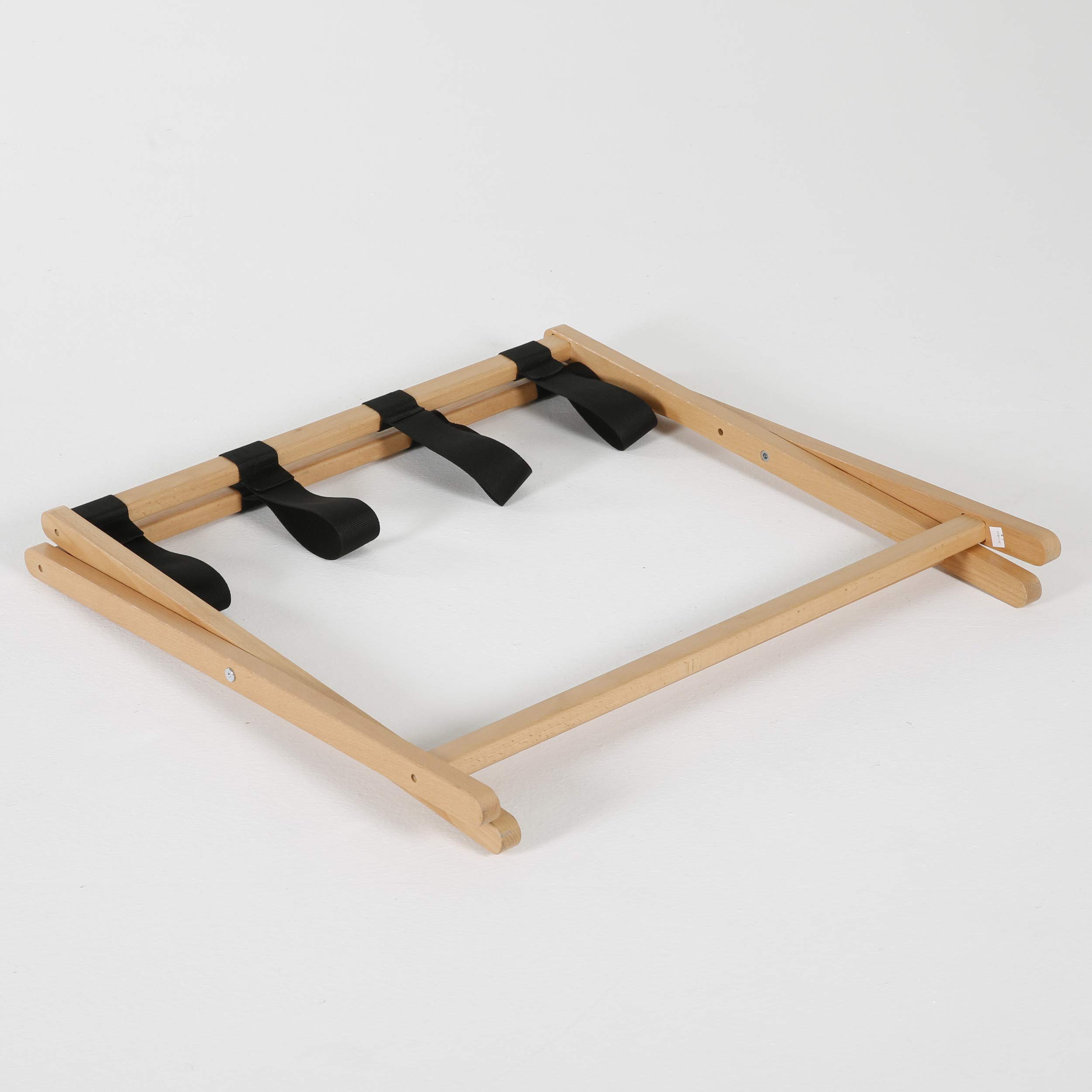 Beech Wood Folding Luggage Rack with Woolen Strips - Heavy Duty 200 lbs Capacity Suitcase Stand (18x30 Inches) - Natural Wood for Home, Hotel, Gym, Spa & Guest Room - Perfect for Travel Storage & Organization