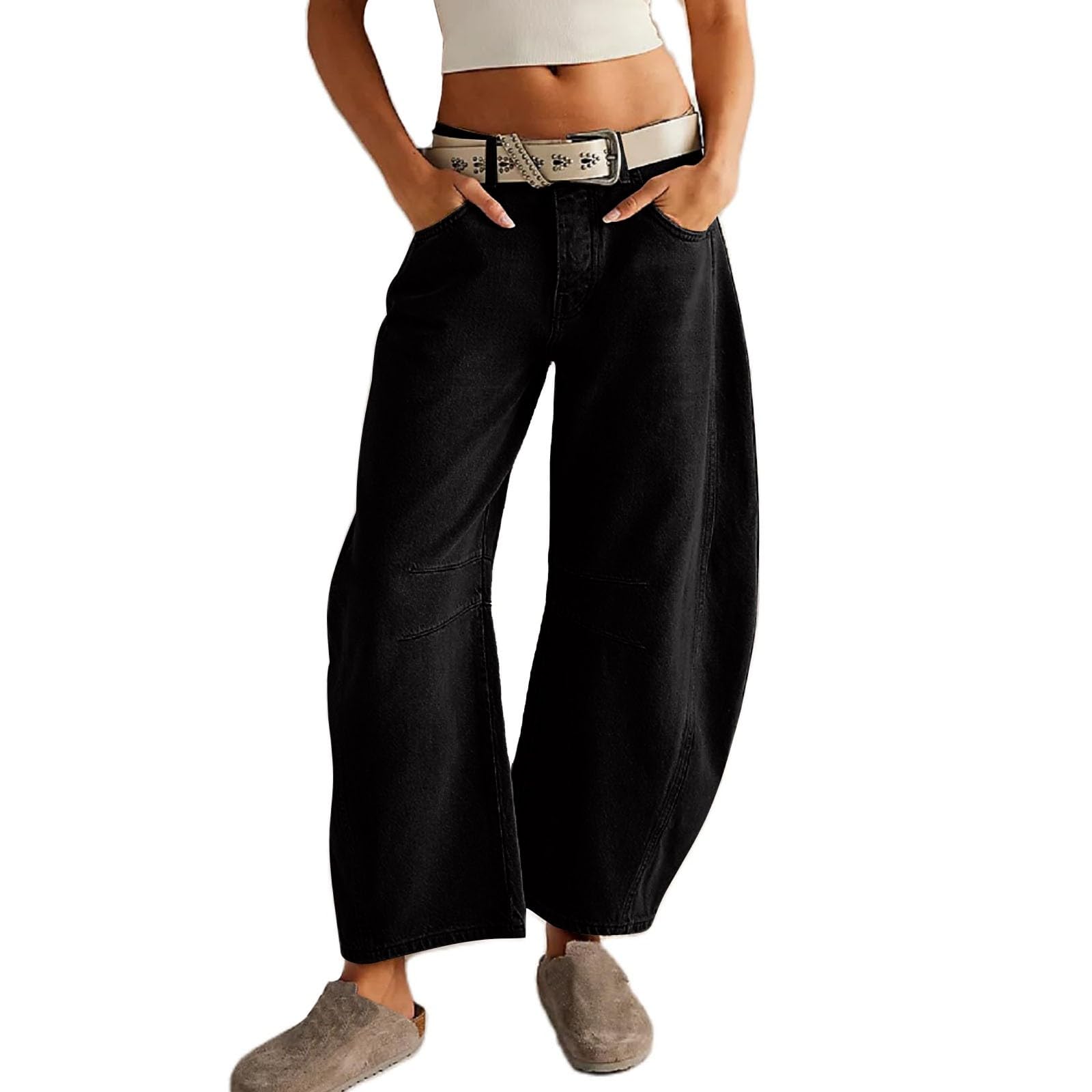 Women's Streetwear Pants - Baggy Mid Waist Jeans with Wide Leg & Straight Fit | Loose Denim Cropped Trousers for Business Casual Outfits | Perfect for Work, Weekend & Street Style Fashion