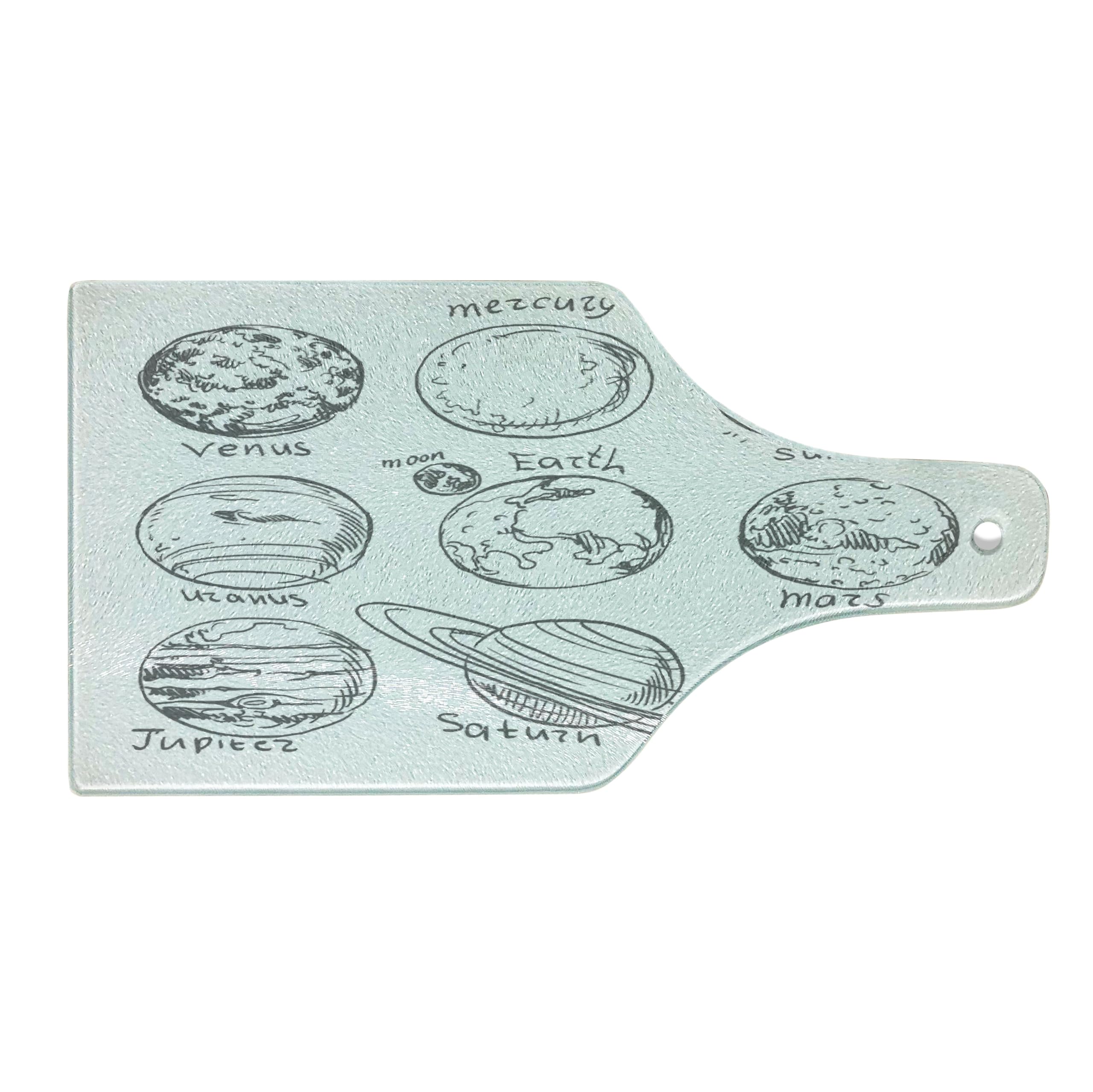 Ambesonne Solar System Cutting Board - Tempered Glass Kitchen Serving Board with Sun, Mercury, Earth, Moon, Mars, Neptune, Saturn & Jupiter Design - Black & White Wine Bottle Shape for Cheese, Charcuterie & Party Platters - Perfect for Science Lovers & Astronomy Themed Kitchens