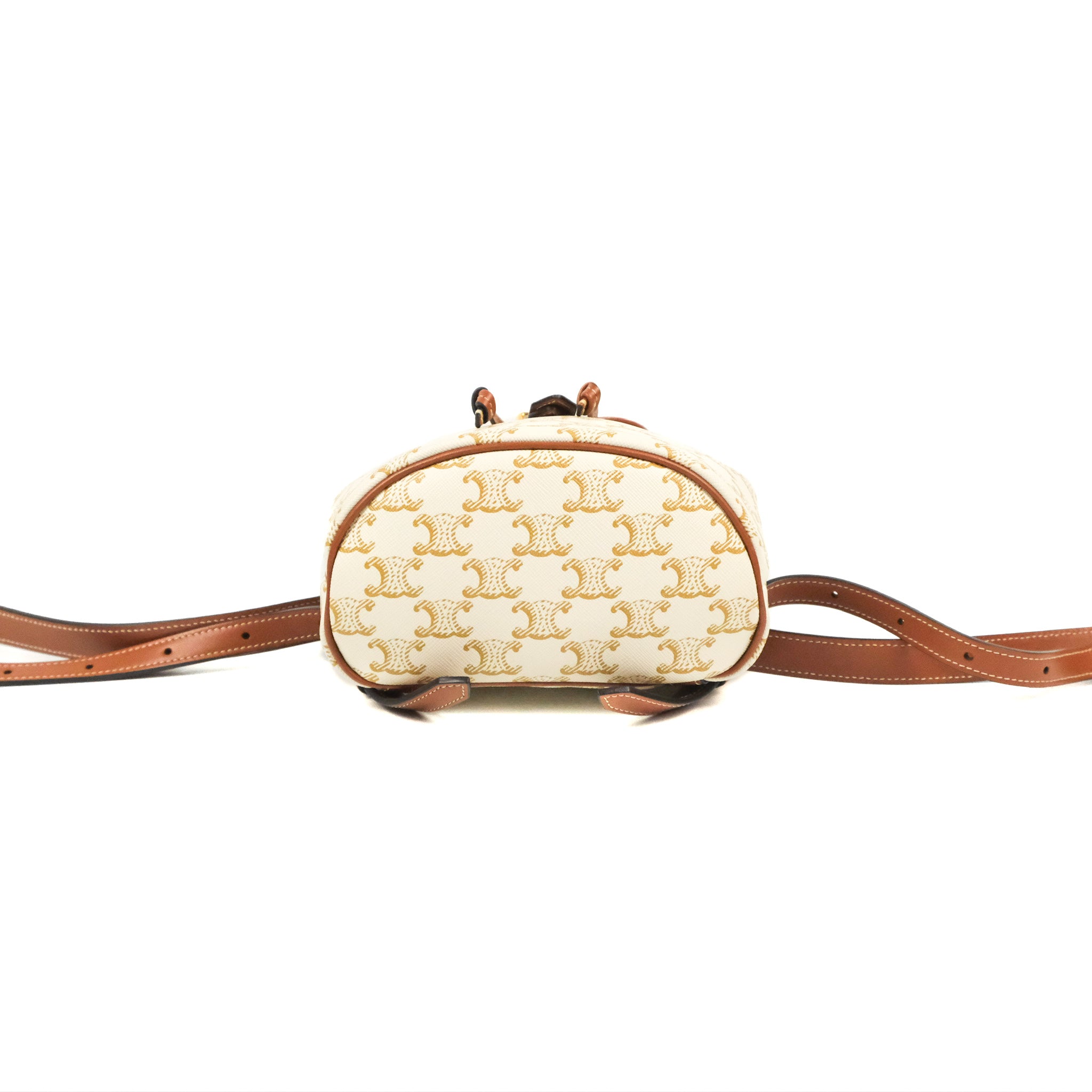 Celine Mini Floco Backpack in Triomphe Canvas - White & Tan Calfskin Leather | Stylish Luxury Backpack for Women, Travel & Everyday Use