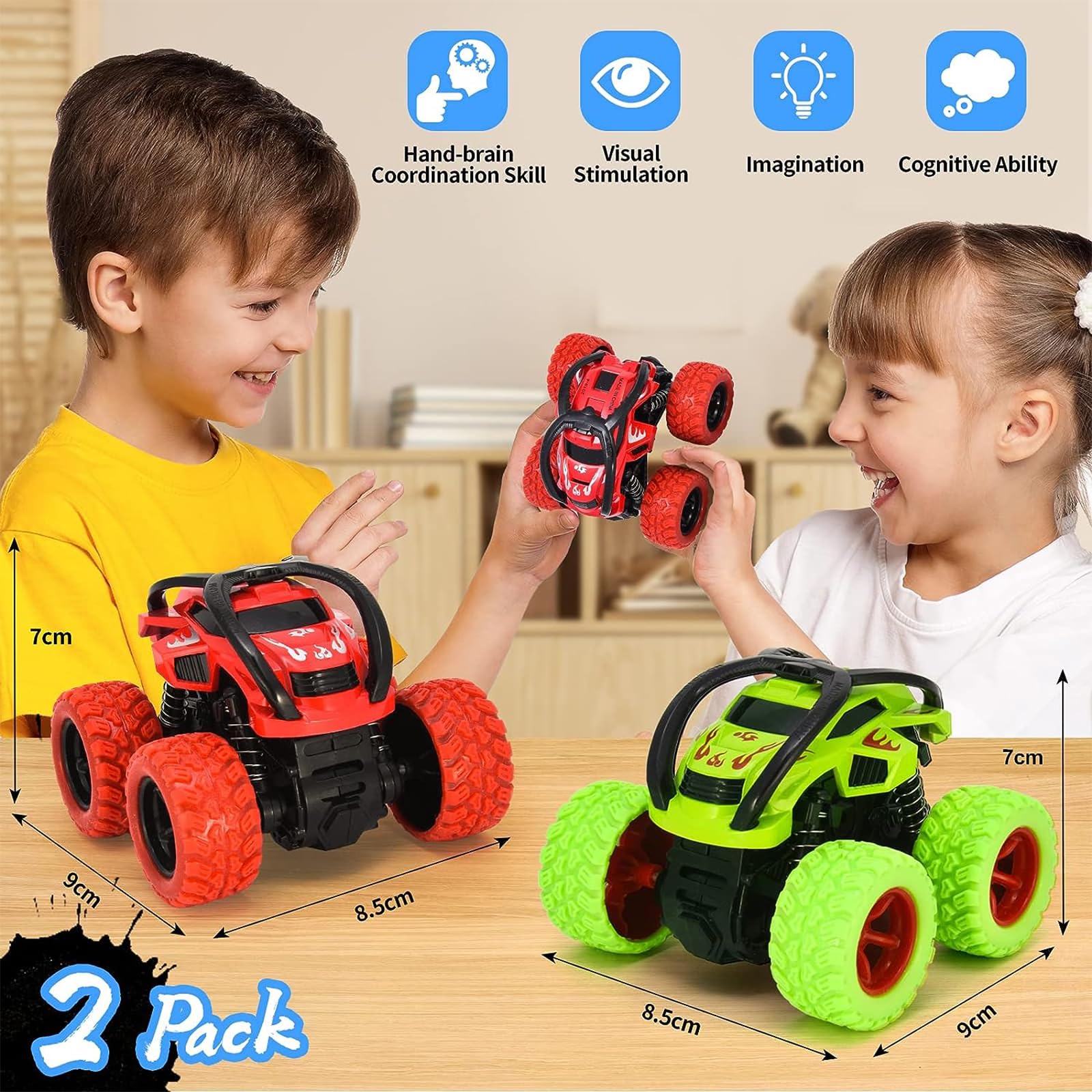 YINSHENG Pull Back Monster Trucks - 360° Rotating Car Toys for Toddlers Age 2-6 | Fun Birthday Gifts for Boys & Girls | Perfect for Indoor Play, Preschool Learning & Party Favors
