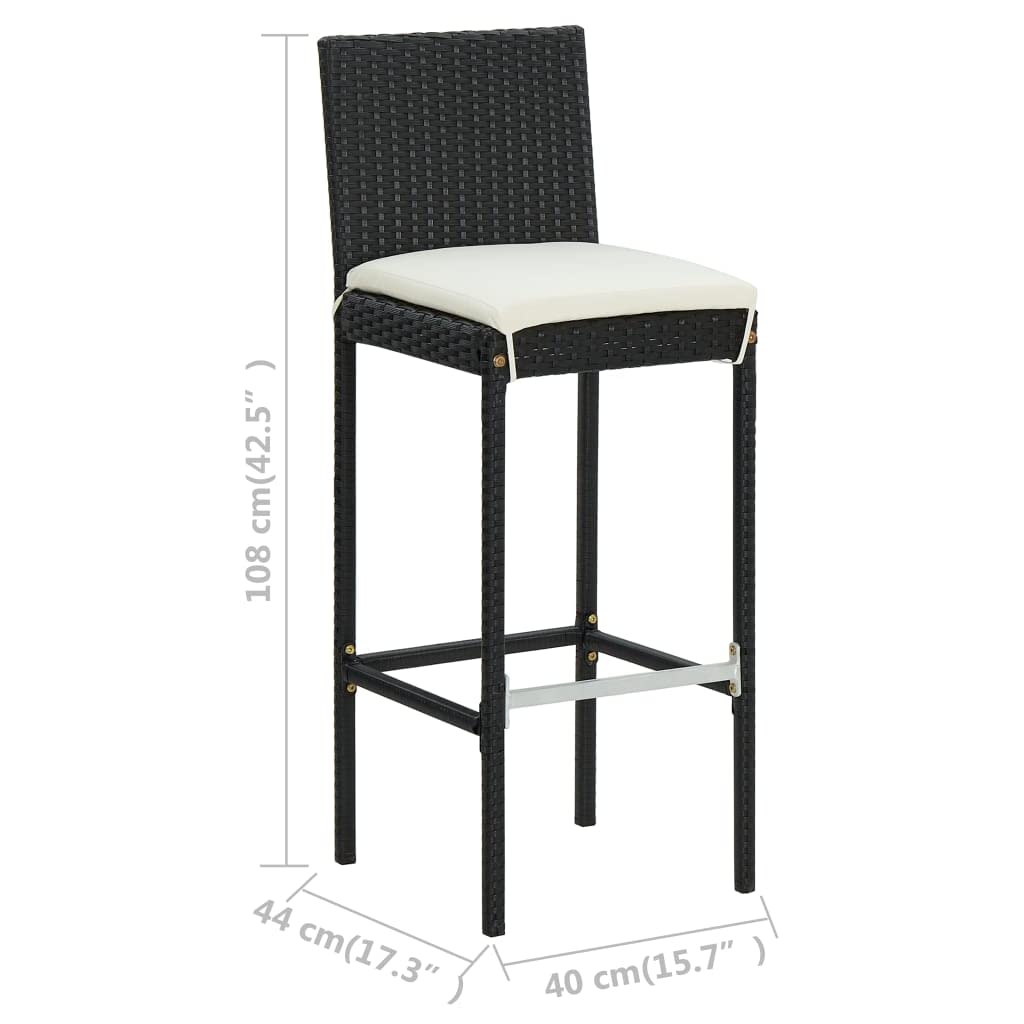 4-Piece Black Poly Rattan Garden Bar Stools with Cushions - Outdoor Patio, Poolside & Backyard Seating Furniture Set for Dining & Relaxing