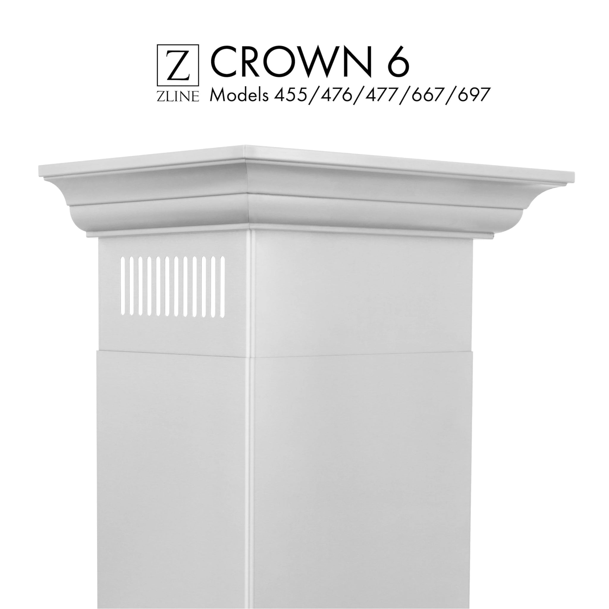 Stainless Steel Crown Molding 6 Wall Range Hood - CM6 455/476/477/667/697 - Perfect for Modern Kitchen Ventilation & Home Renovation