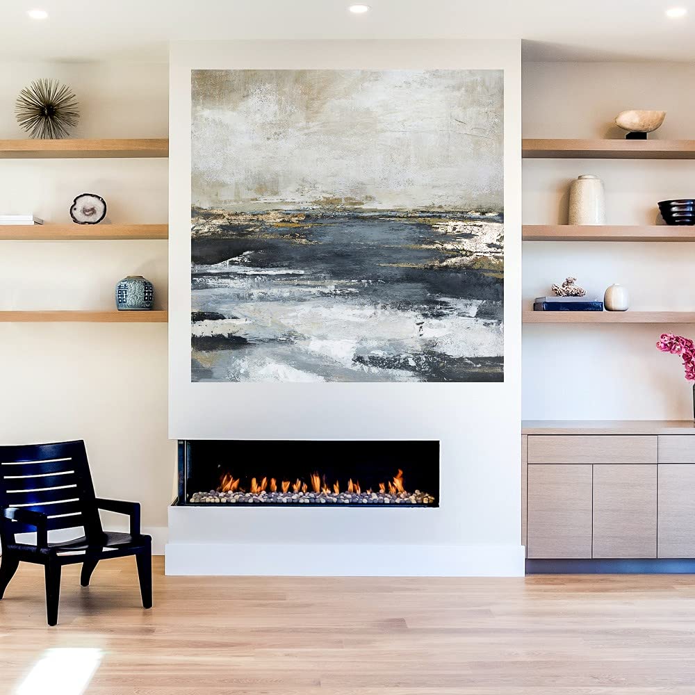 Blue Bay Fine Art Canvas Wall Decor by Artist Design Fabrikken - 32x32 Inch Modern Abstract Painting for Living Room, Bedroom, Office - Ready to Hang Canvas Art for Home & Commercial Spaces