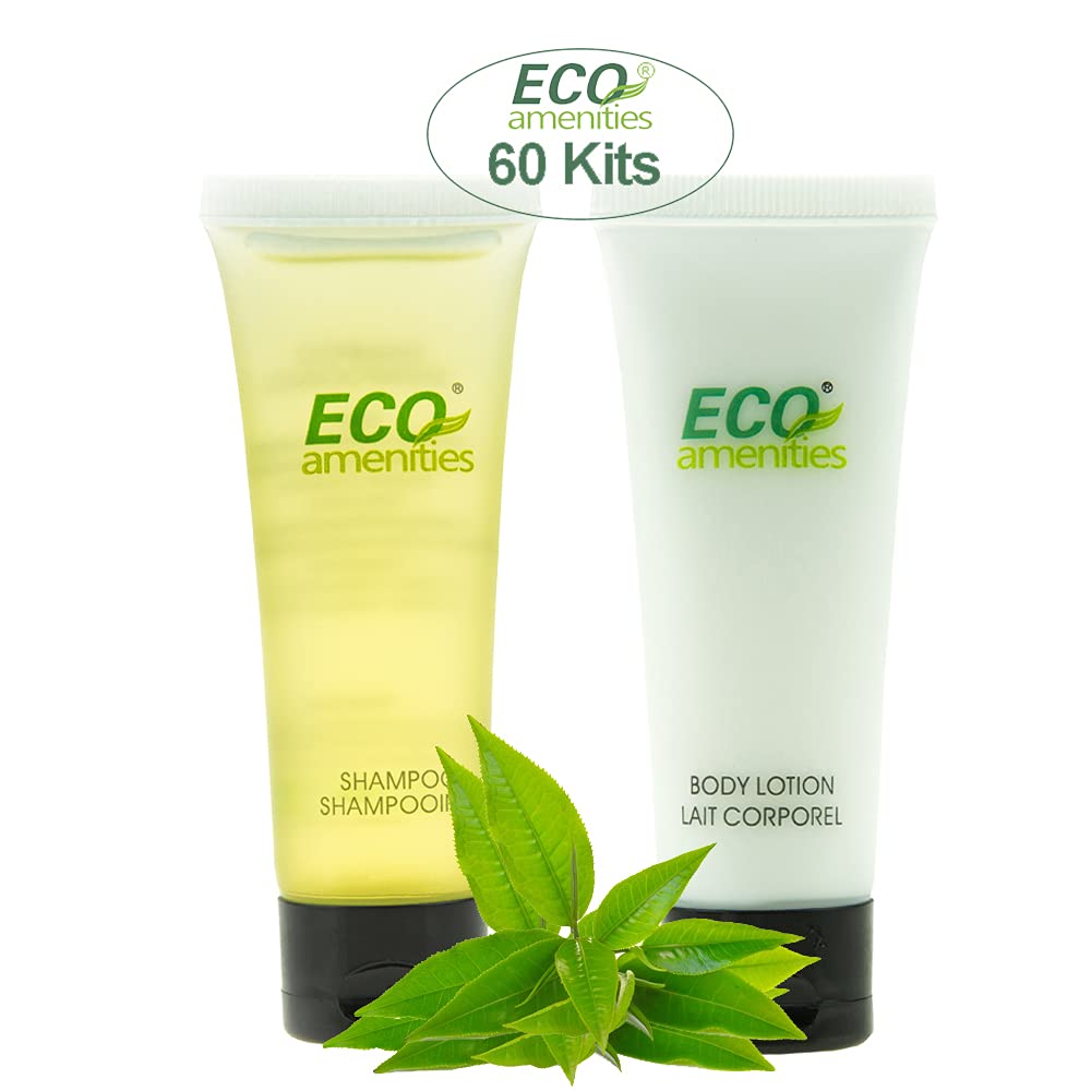 Eco-Friendly Hotel Shampoo & Travel Size Body Lotion Bulk Set - 120 PCS (60 Kits) | Biodegradable Travel Toiletries for Hotels, Guests & Hospitality Industry - Perfect for Hotels, Spas, Airbnb & Travel Essentials