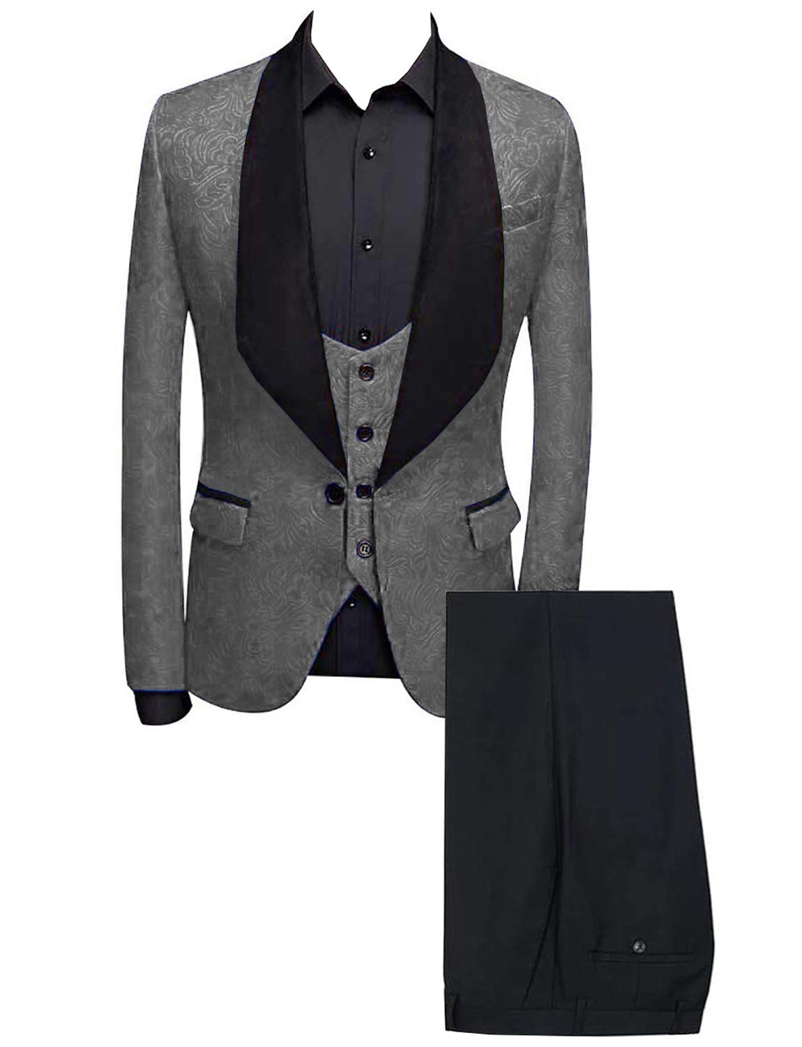 Premium Men's Jacquard 3-Piece Suit Set - Single Button Business Blazer, Vest & Dress Pants for Wedding, Party & Formal Occasions | Office Wear, Groom Attire & Special Events