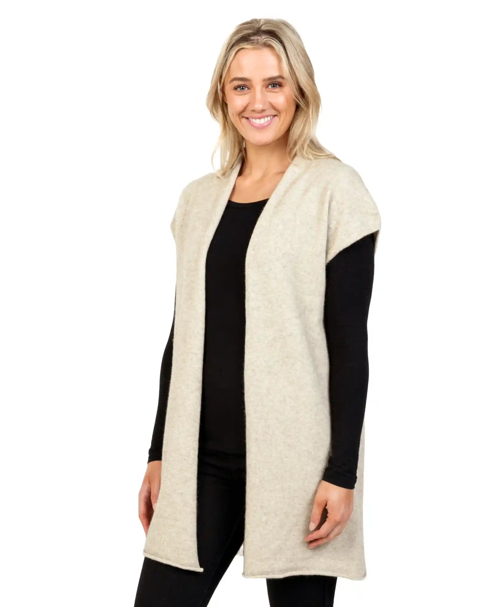 Natural Women's Long Vest in Possum Merino Wool - Soft & Warm Winter Layering Piece for Outdoor Activities & Casual Wear - NB890