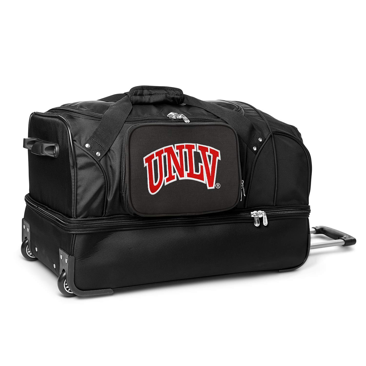 NCAA UNLV Rebels Rolling Drop-Bottom Duffel Bag - Large Wheeled Sports Gear Bag for Travel, Gym & College Team Equipment (Official Licensed Product) - Perfect for Basketball, Football & Campus Life