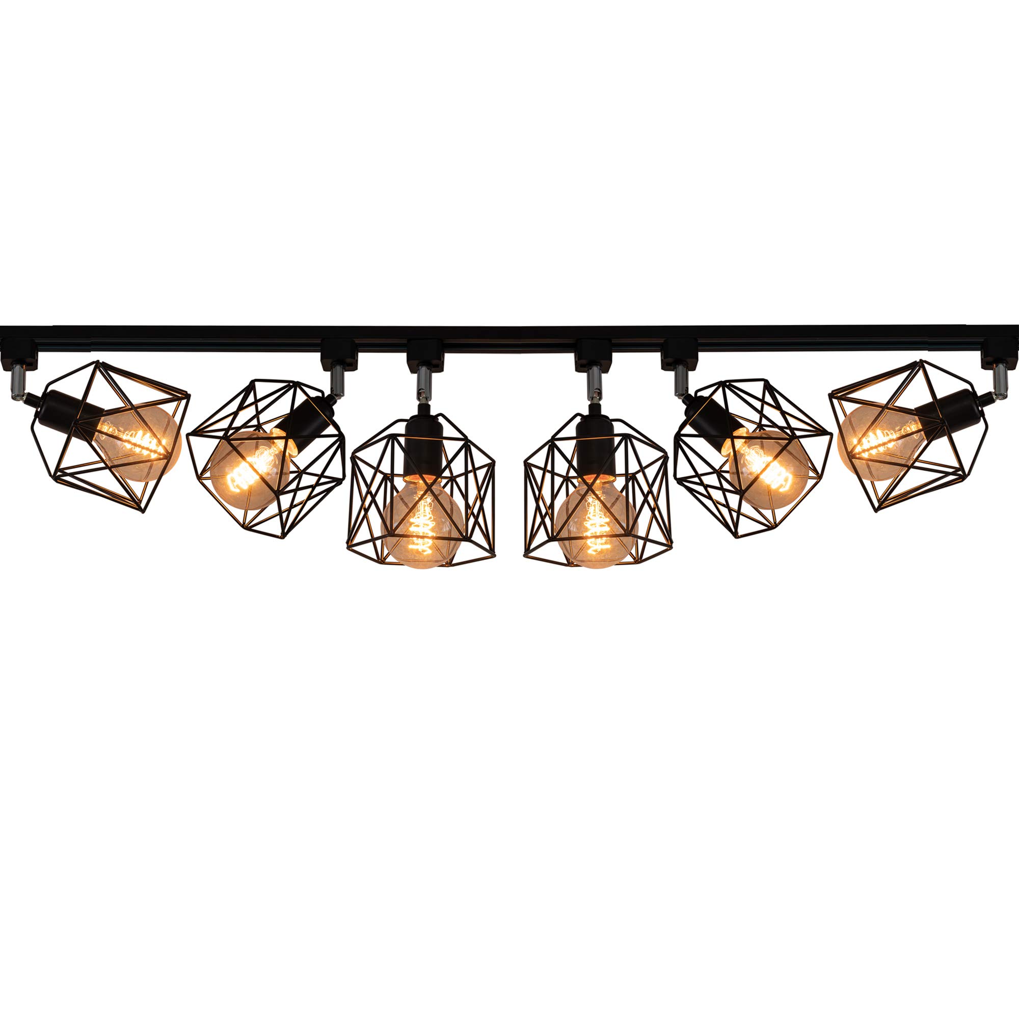 H Type Track Light - Black Iron Cage Ceiling Spot Lighting with Rotatable Head | Adjustable Island Lighting & Mini Halo Track Mounted Pendant | Perfect for Sloped Ceilings, Kitchens, Retail Stores & Art Galleries | Customizable Design